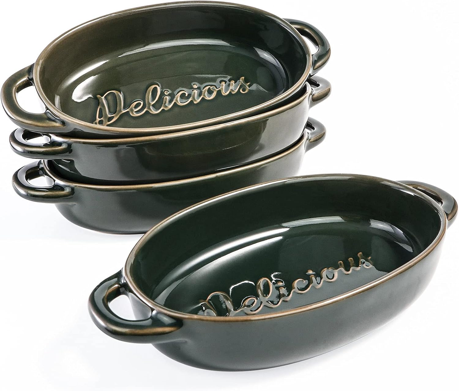 Artena 18Oz Solid Baking Dishes for Oven Set of 4, Artichoke Oval Casserole Baking Dish Set, Ultra-Fine Ceramic Bakeware, Small Lasagna Pan,Au Gratin Pans,Serving Dishes in 7.65X4.85X1.75 Inch
