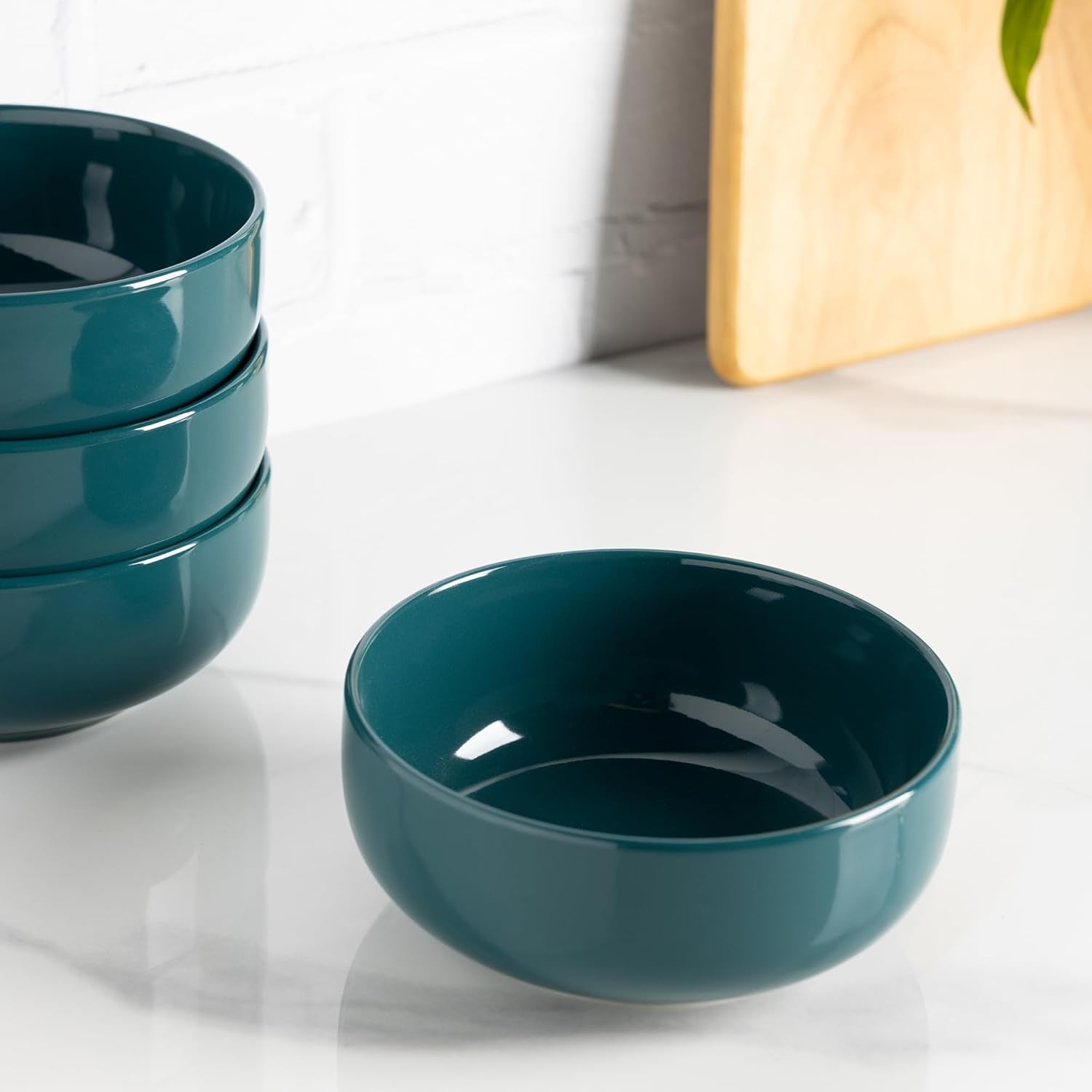 Amorarc Stoneware Cereal Bowls Set for Kitchen, 22Oz Ceramic Deep Soup Bowls Set of 6, Black Bowls Set for Breakfast, Lunch, Dinner. Microwave&Dishwasher Safe, Green