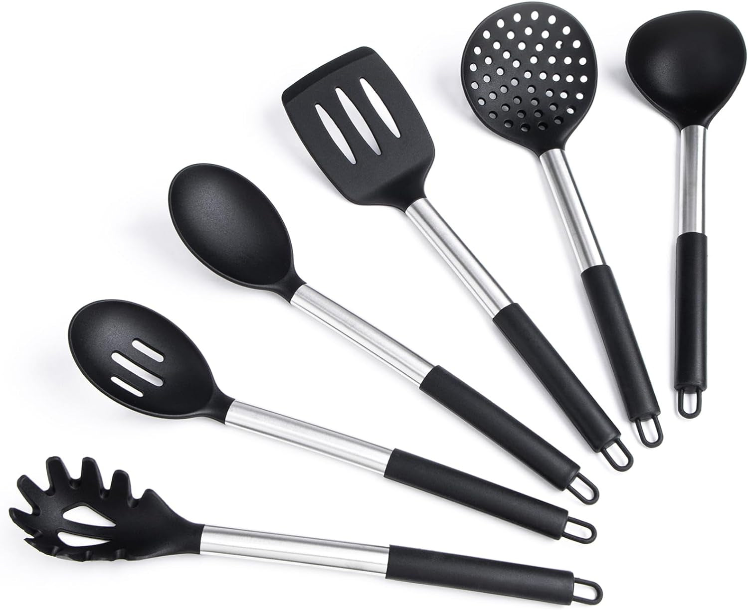 Silicone Kitchen Utensils Set - Culinary Couture 6-Pieces Black Silicone Cooking Utensils Set for Nonstick Cookware - Stainless Steel Handle