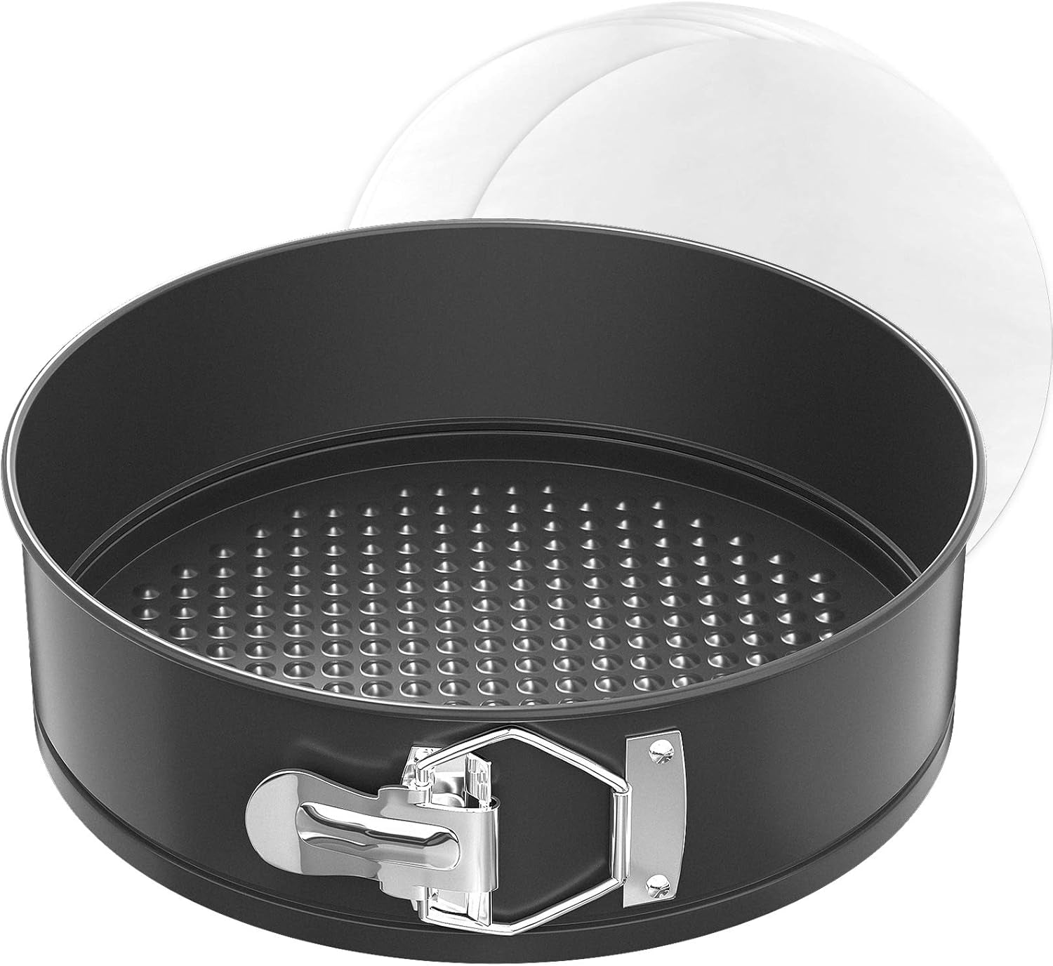 GEEKHOM Springform Pan with Removable Bottom, Nonstick & Leakproof Cheesecake Pan for Pie, Cake Molds for Baking Pizzas, Includes 50 PCS Paper Liners (7 Inch)