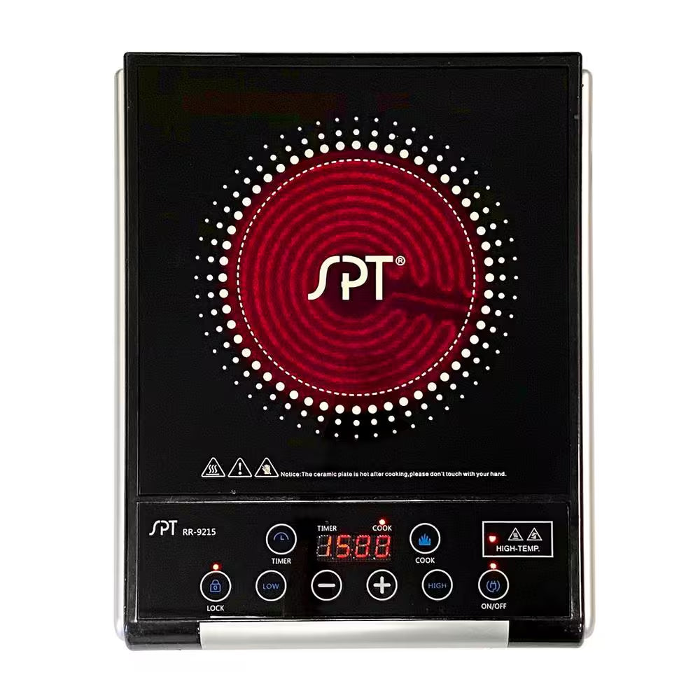 Single Burner 15 In. Black Radiant Hot Plate with Temperature Control