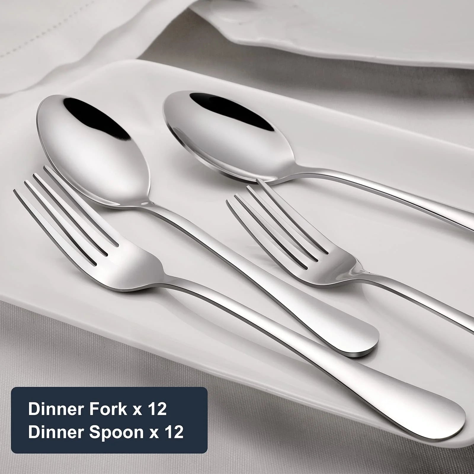 Ustris 24-Piece Forks and Spoons Silverware Set, Food Grade Stainless Steel Flatware Cutlery Set for Home, Kitchen and Restaurant, Mirror Polished, Dishwasher Safe
