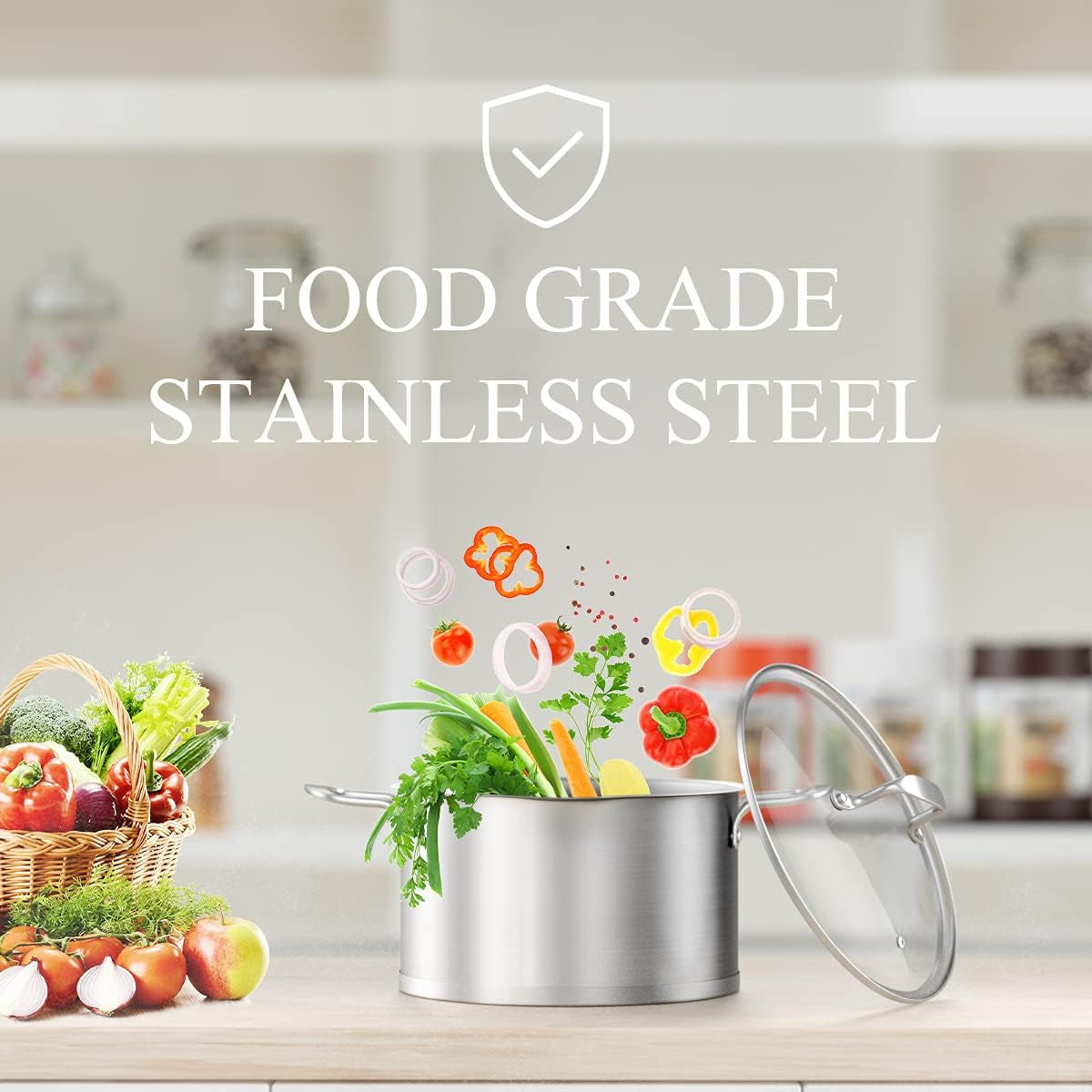 4 Quart Stainless Steel Stock Pot/ Stockpot with Glass Lid,4 Qt Multi Pasta Cooking Soup Pot with Pour Spout,Scale Engraved Inside, Oven Dishwasher Safe ,Compatible for Family Meals
