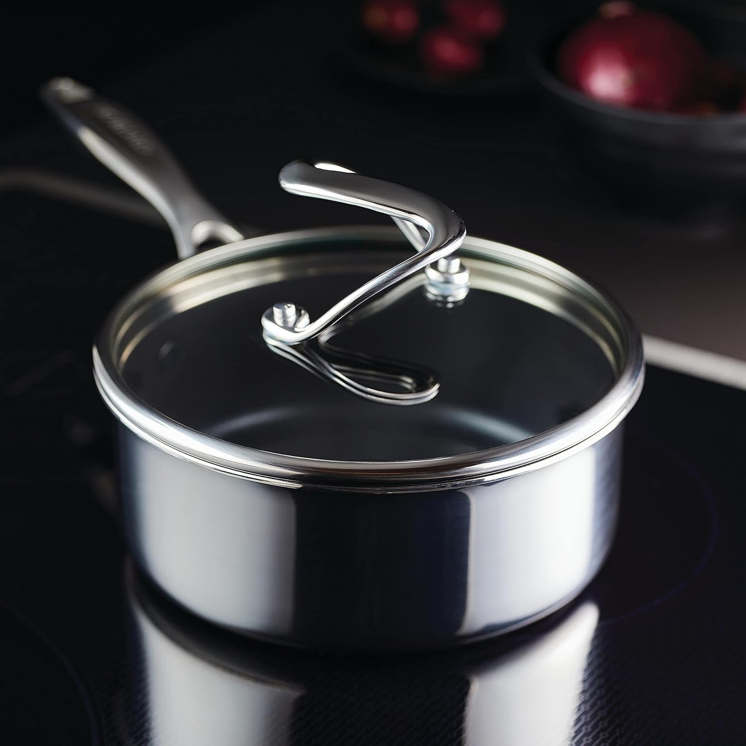 Circulon Clad Stainless Steel Saucepan with Glass Lid and Hybrid Steelshield and Nonstick Technology, 2 Quart - Silver