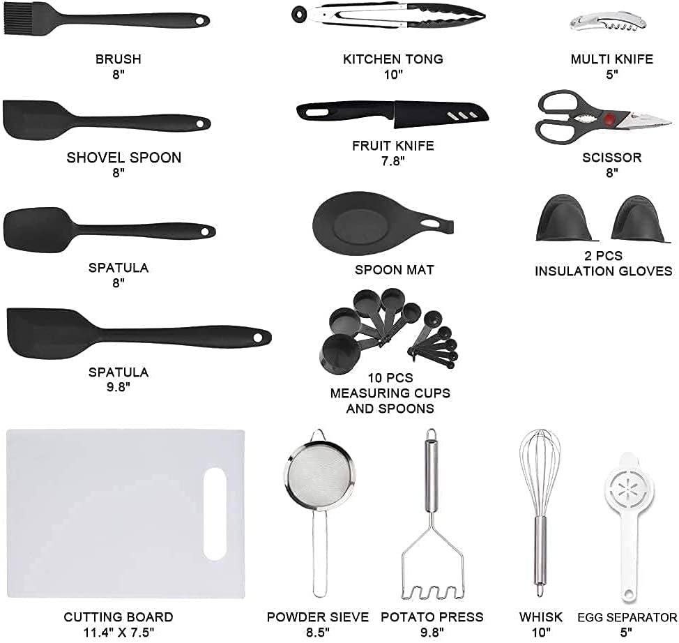 VEICA, 42Pc Kitchen Utensil Set, Nylon & Stainless Steel, Cooking & Baking Set, Black