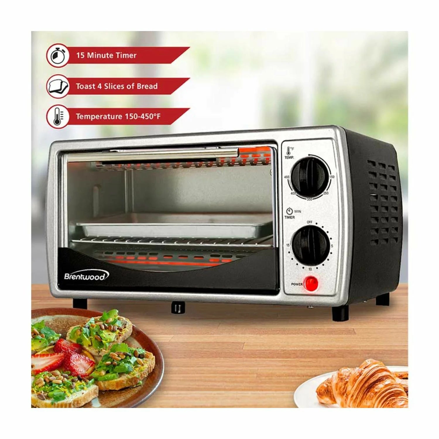 Brentwood Appliances TS-345B Stainless Steel 4 Slice Toaster Oven - Black, Silver