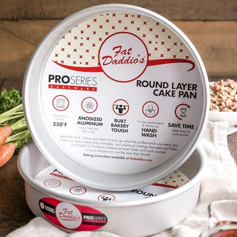 Lumintrail Fat Daddios Anodized Aluminum Tiered round Cake Pans Bundle with a Spoon Set (5", 7", 9" Diameter, 3" Deep)