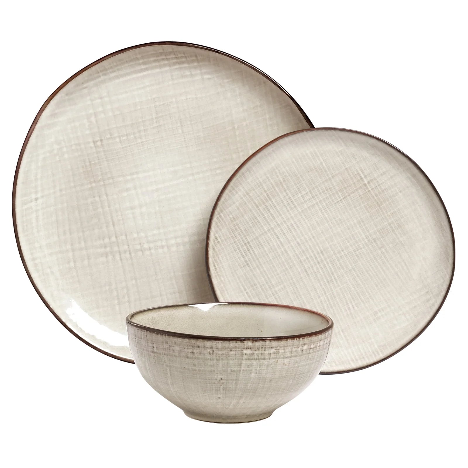 Famiware Moonlight Plates and Bowls Sets, 12 Piece Stoneware Dinnerware Set with Linen Finish,Classic Yellow