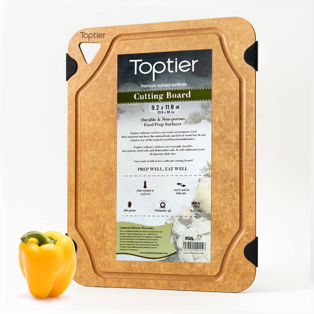 Cutting Board for Kitchen Dishwasher Safe, Toptier, Wood, Fiber , Eco-Friendly, Non-Slip, Juice Grooves, Non-Porous, BPA Free, Small, Silicone, 11.5 X 9.25-Inch, Natural Slate