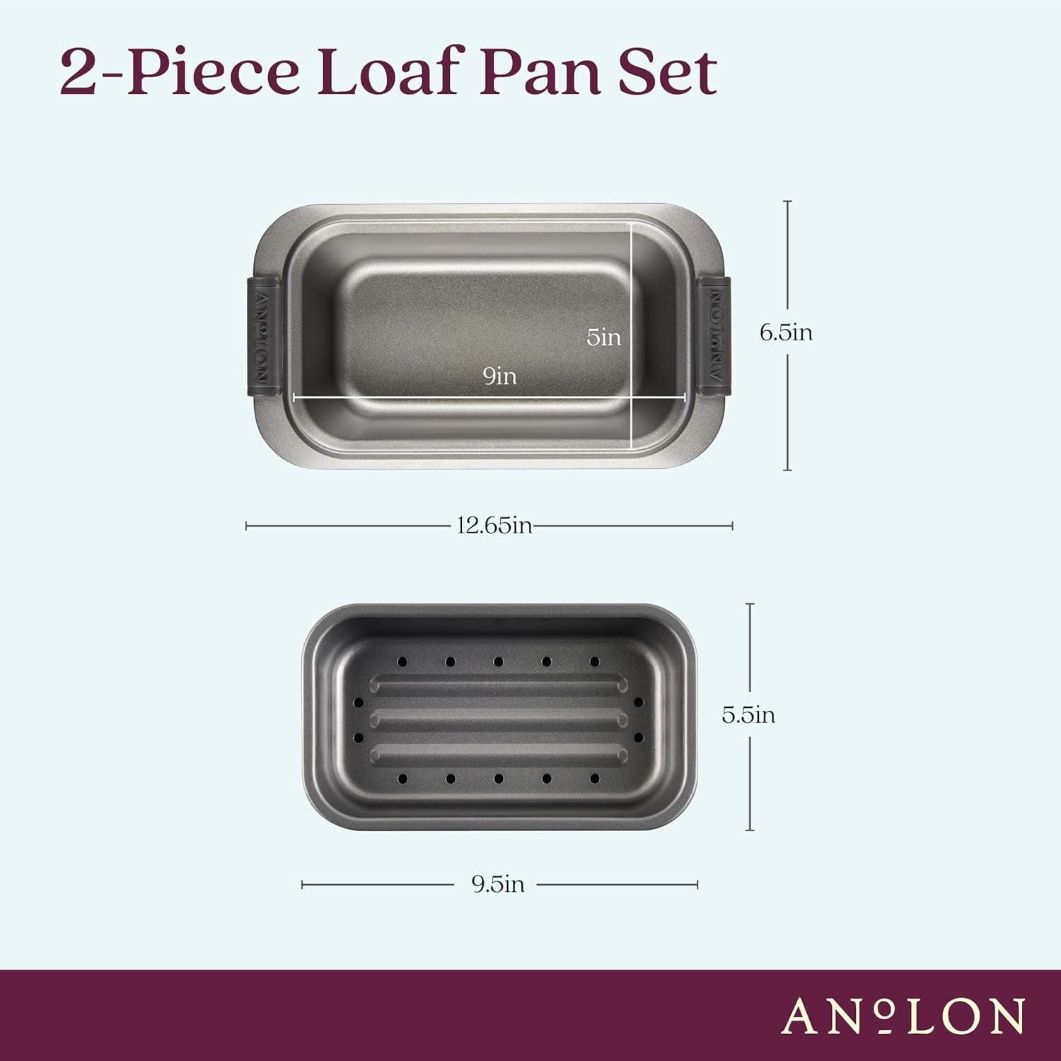 Anolon Advanced Nonstick Bakeware 2-Piece Loaf Pan Set, Gray with Silicone Grips - 54715