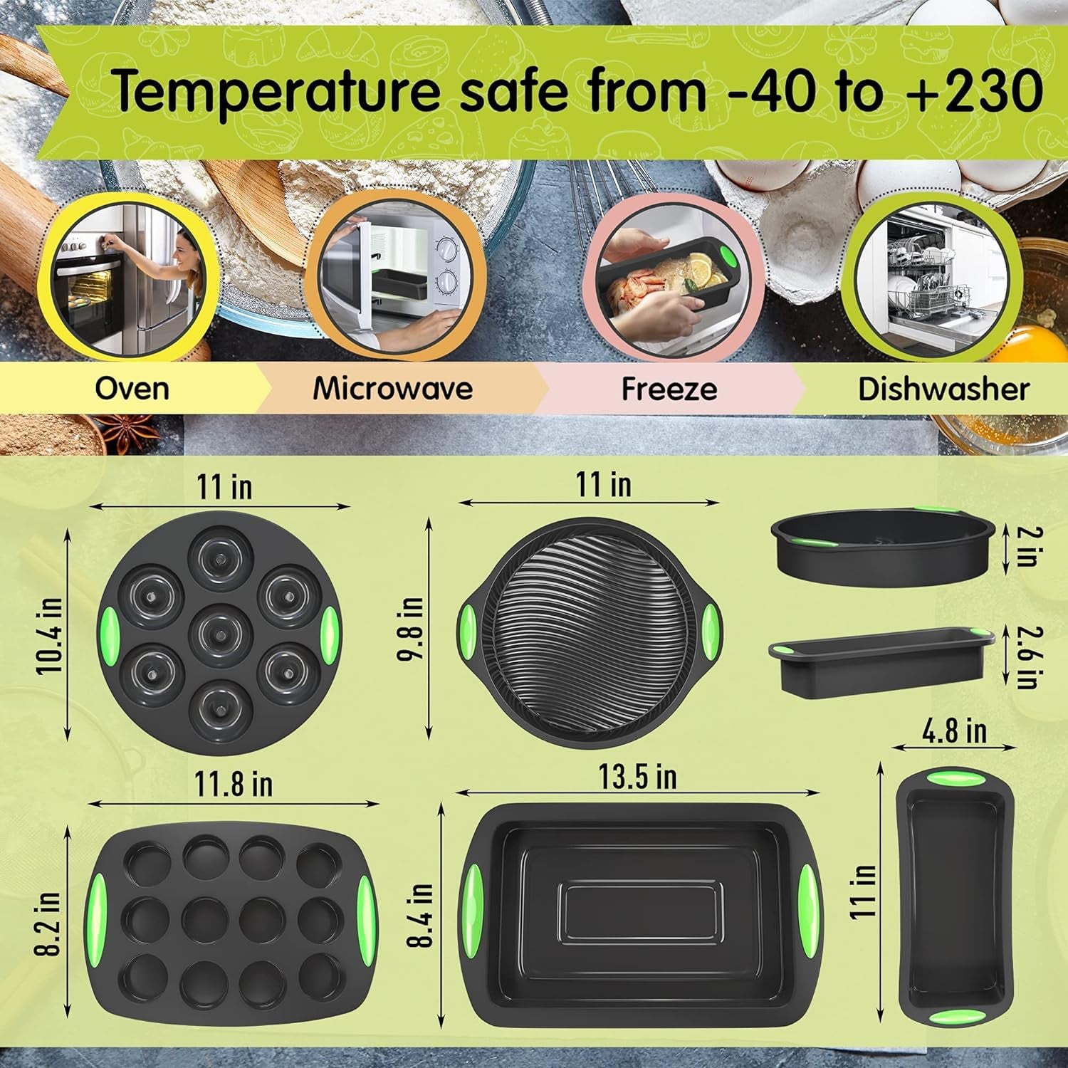 Silicone Bakeware Set Cooking Cake Pans Pizza Mold Nonstick Baking Cake Pans Set