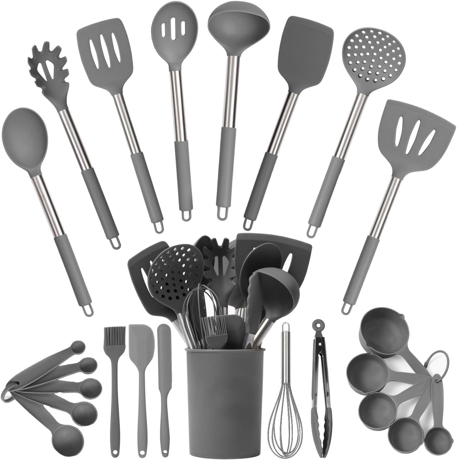 Silicone Kitchen Utensils Set - Culinary Couture 6-Pieces Black Silicone Cooking Utensils Set for Nonstick Cookware - Stainless Steel Handle