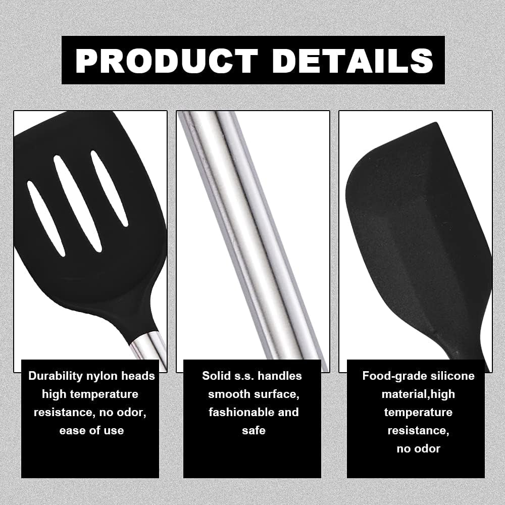 Kithcen Utensil Set 46 Cooking Utensils Nylon and Stainless Steel Utensils Kitchen Tool Set,Baking Set Kitchen Set Spatula Set Kitchen Gadgets Kitchen Tools Kitchen Accessories Black
