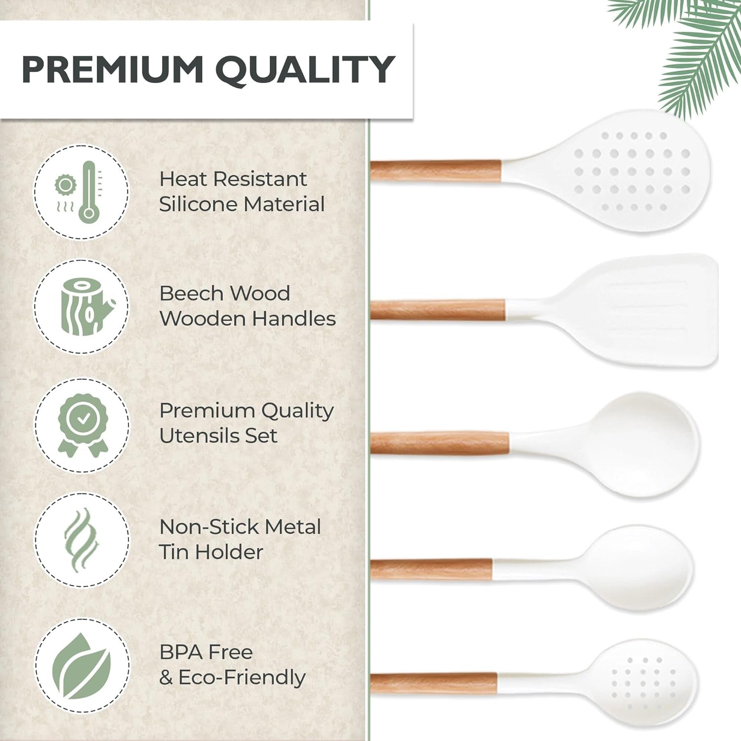 Five14 Silicone Kitchen Utensils Set, Heat-Resistant Silicone Utensils for Cooking, Silicone Cooking Utensils, White Utensils Set, Silicone Utensil Set, Silicone Whisk, Cooking Utensils Set