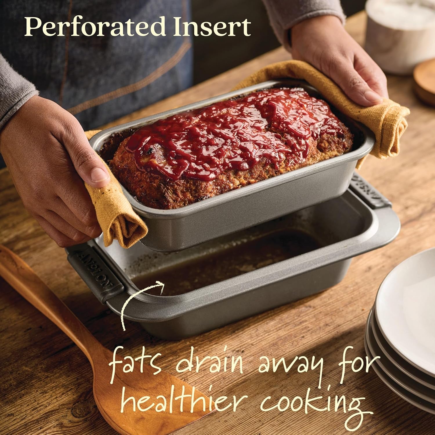 Anolon Advanced Nonstick Bakeware 2-Piece Loaf Pan Set, Gray with Silicone Grips - 54715