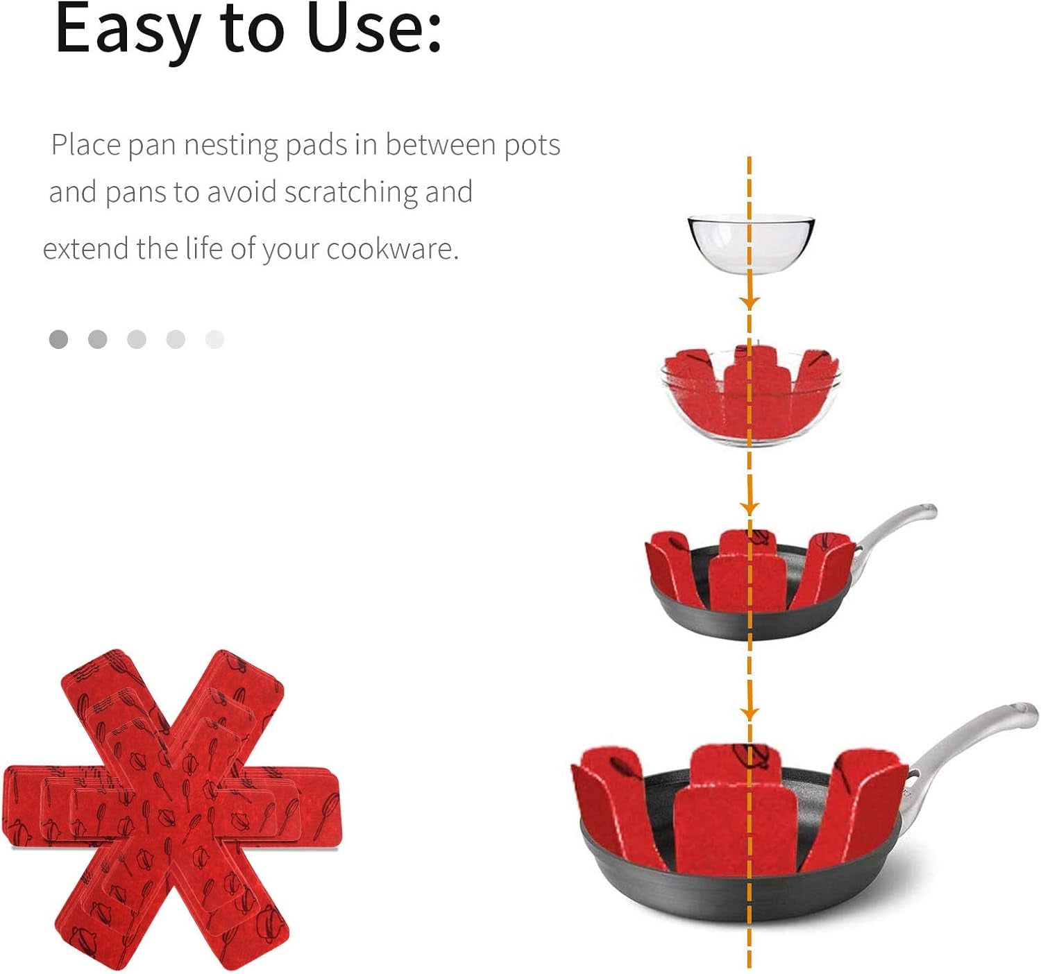 12 PCS Pot and Pan Protectors, 3 Different Size Pot Dividers Separators Protectors Pads for Protect Pots and Pans from Damage(Red)