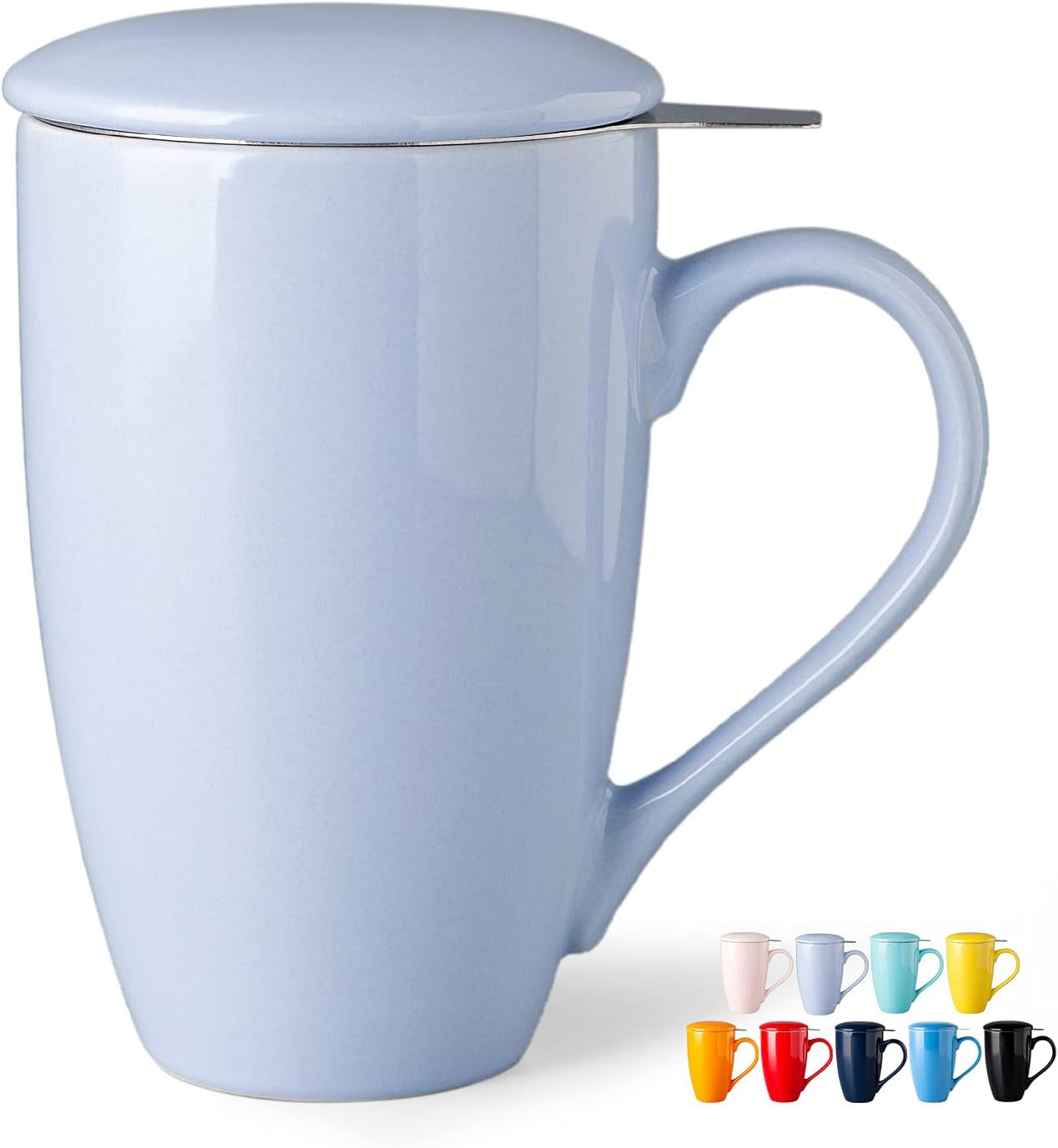 Amorarc Ceramic Tea Mug,17Oz Tea Cup with Infuser and Lid, Tea Strainer Cups with Tea Bag Holder for Loose Leaf Tea, Tea Steeping Mug for Tea/Coffee/Milk with Well-Wrapped Box for Gifts-Light BLUE