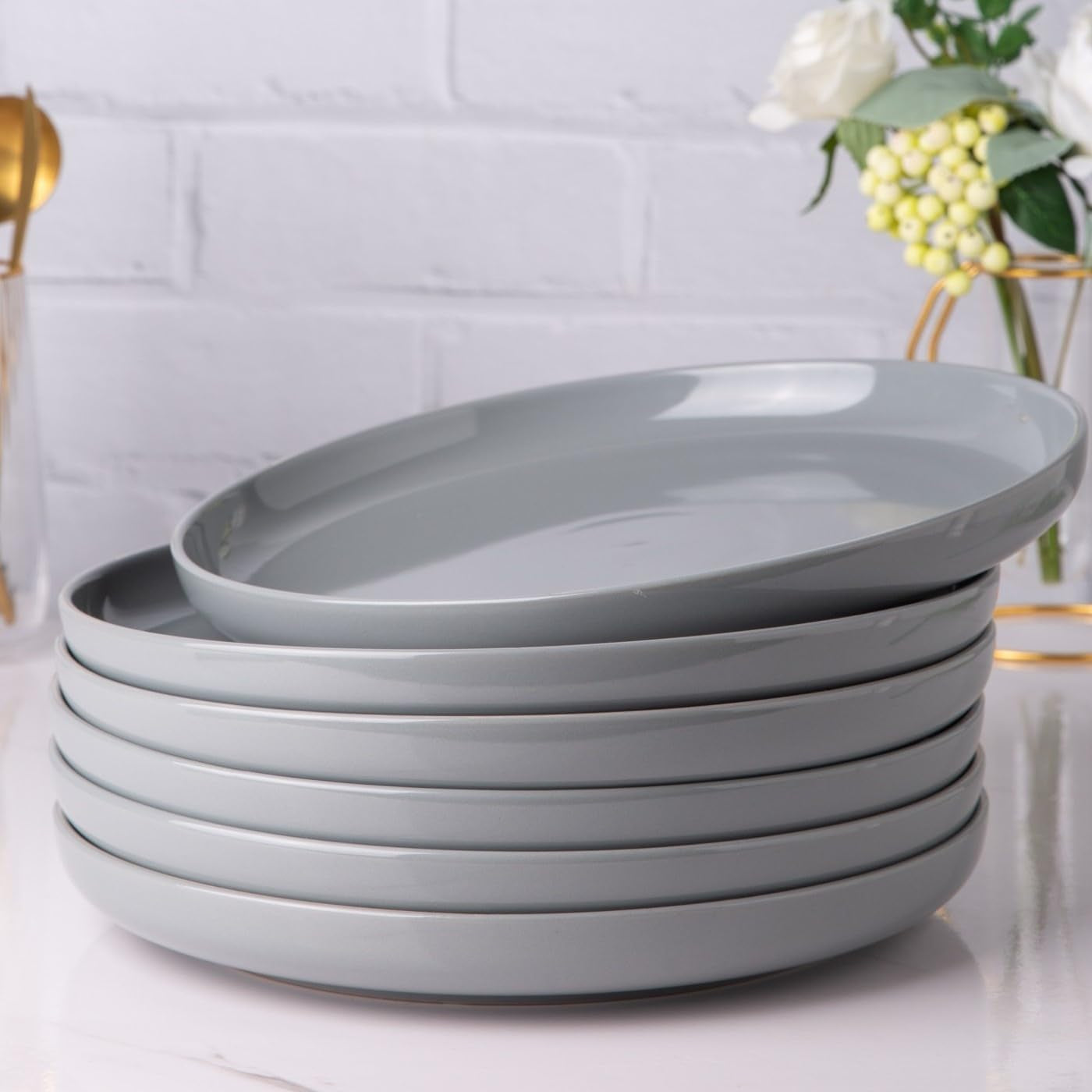 Amorarc Ceramic Dinner Plates Set of 6,10.5 Inch Large Stoneware Plates for Kitchen,Dinnerware Dishes Set- Microwave,Dishwasher Safe,Scratch Resistant-Grey