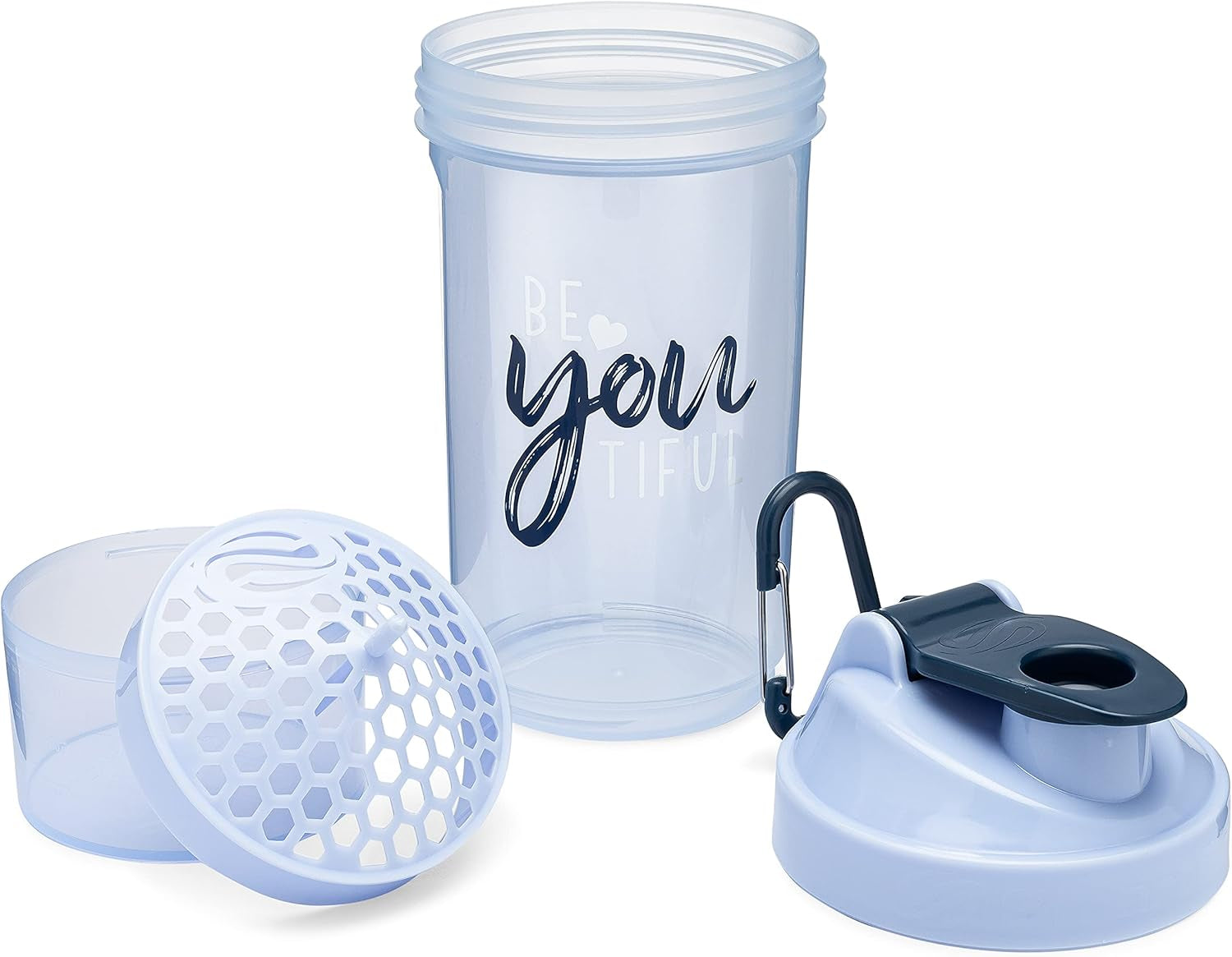 Smartshake Shaker Bottle with Motivational Quotes | 27 Ounce Protein Shaker Cupwith Mixer Net | Attachable Container Storage for Protein or Supplements | Perfect Fitness Gift | Beyoutiful - Blue