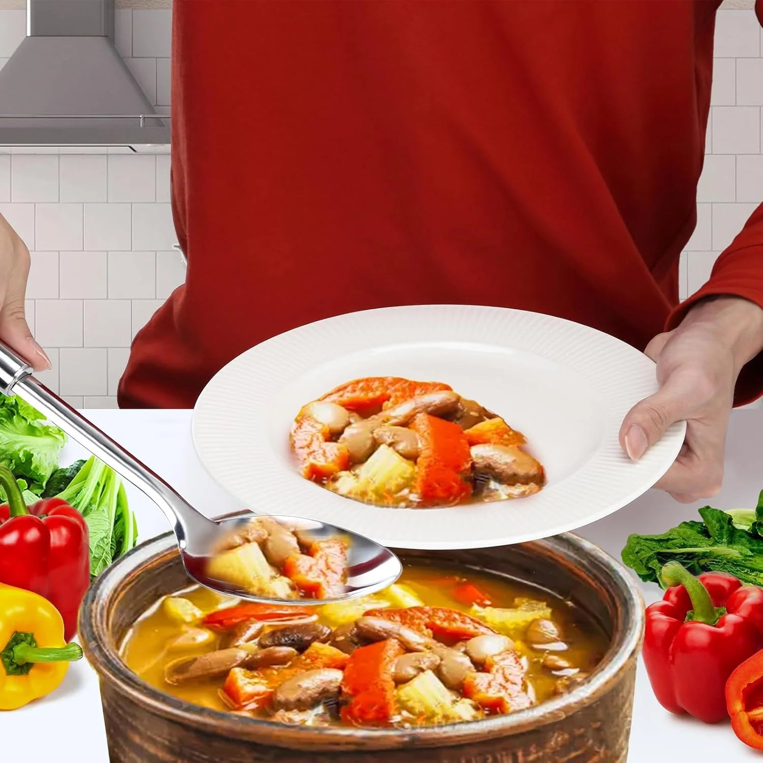 Mirdinner 3 Pcs Cooking Utensils Set, 304 Stainless Steel Kitchen Utensils, Serving Utensils Set Includes Serving Spoon, Slotted Spoon and Soup Ladle, Serving Spoons for Party, Dishwasher Safe