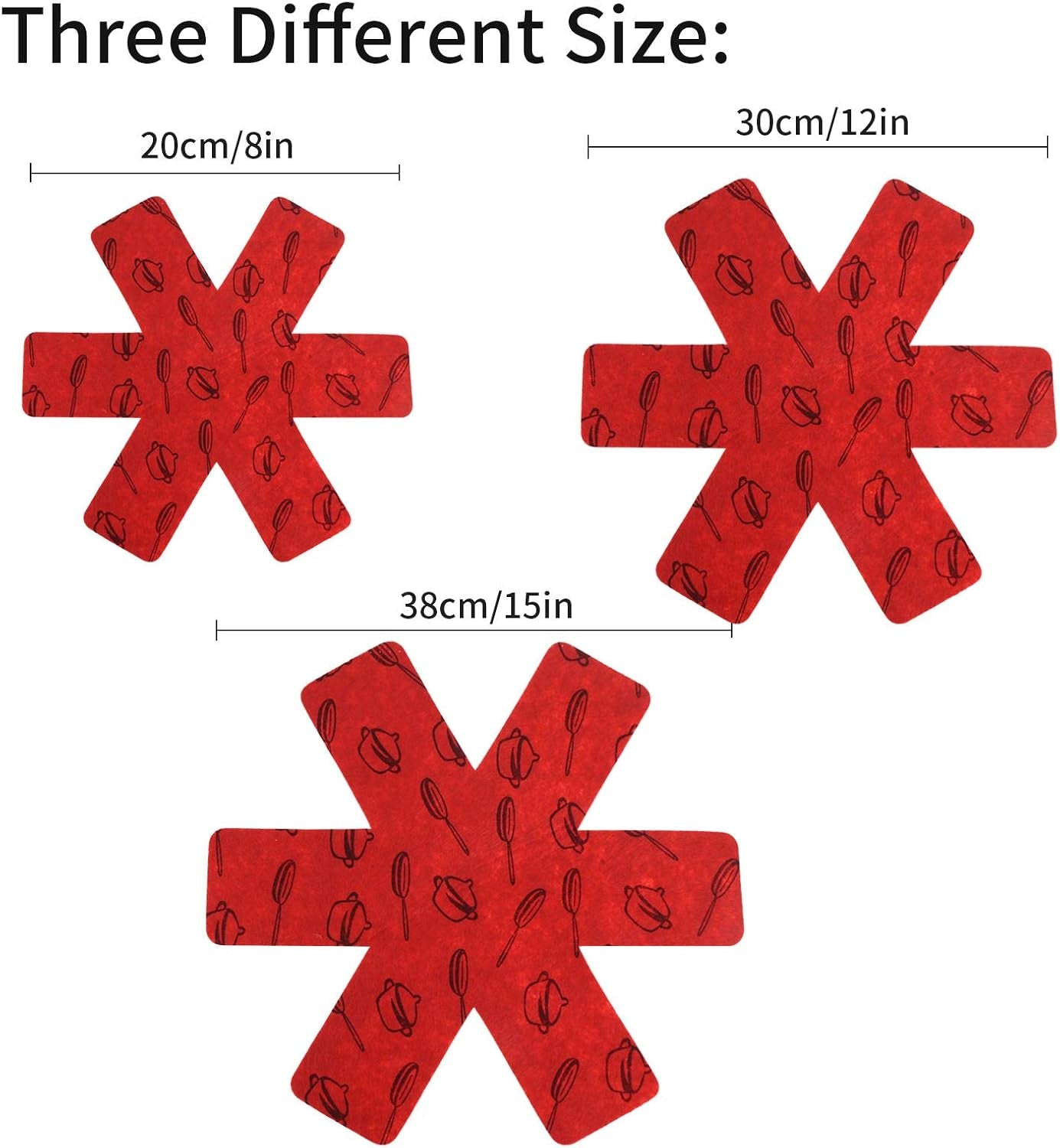 12 PCS Pot and Pan Protectors, 3 Different Size Pot Dividers Separators Protectors Pads for Protect Pots and Pans from Damage(Red)