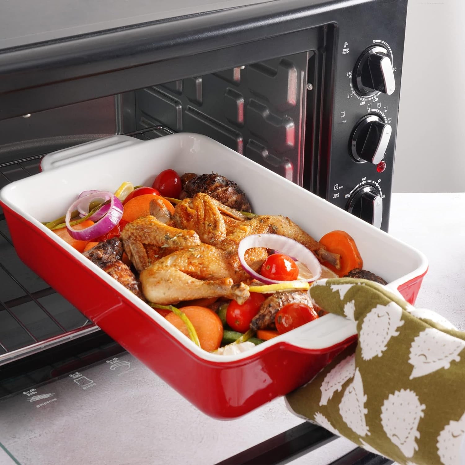 Ceramic Baking Dish, Large Rectangular Ceramic Baking Pan with Double Handles, Nonstick Casserole Dish for Cooking, Cake, Dinner and Banquet, 13''×7.9''×2.8''