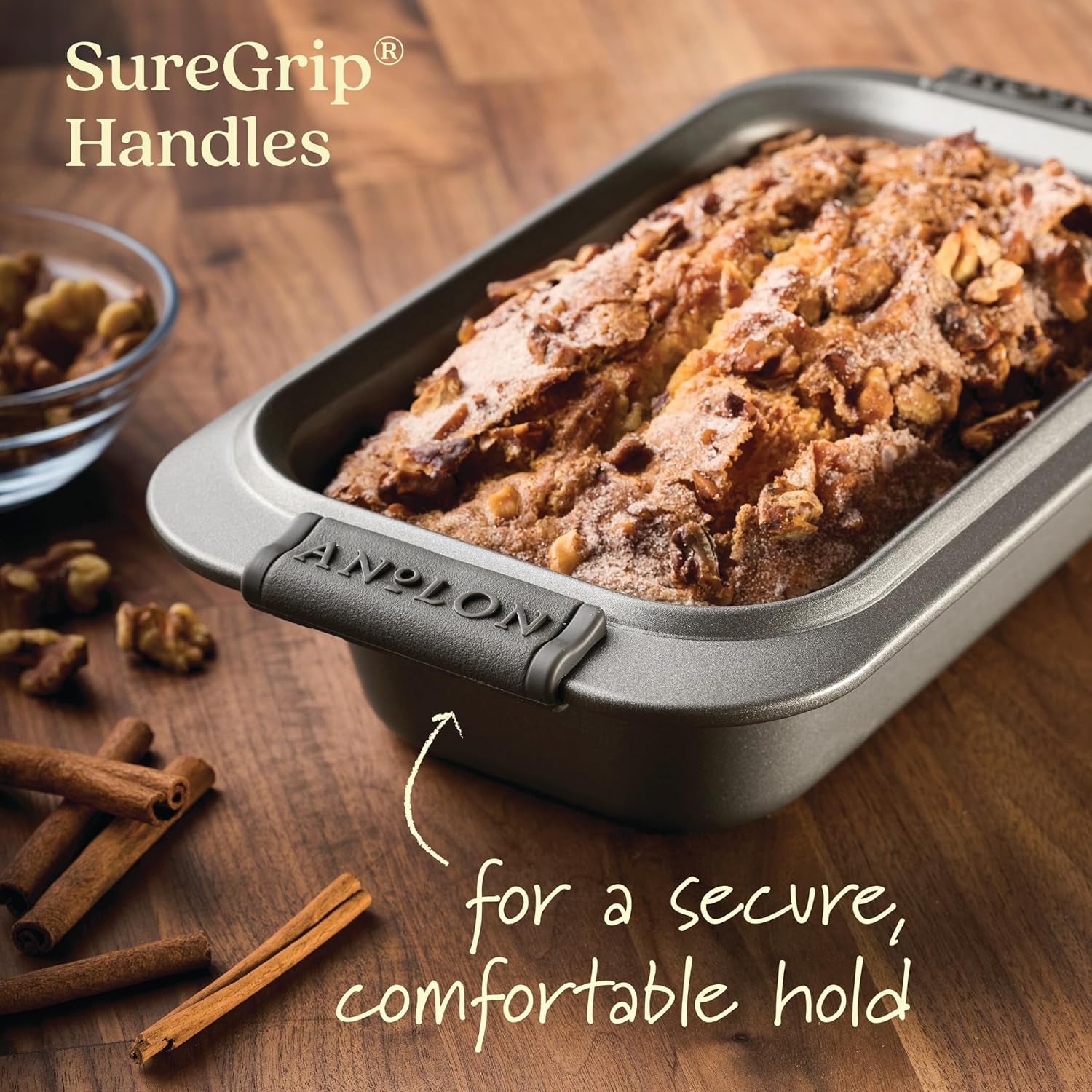 Anolon Advanced Nonstick Bakeware 2-Piece Loaf Pan Set, Gray with Silicone Grips - 54715