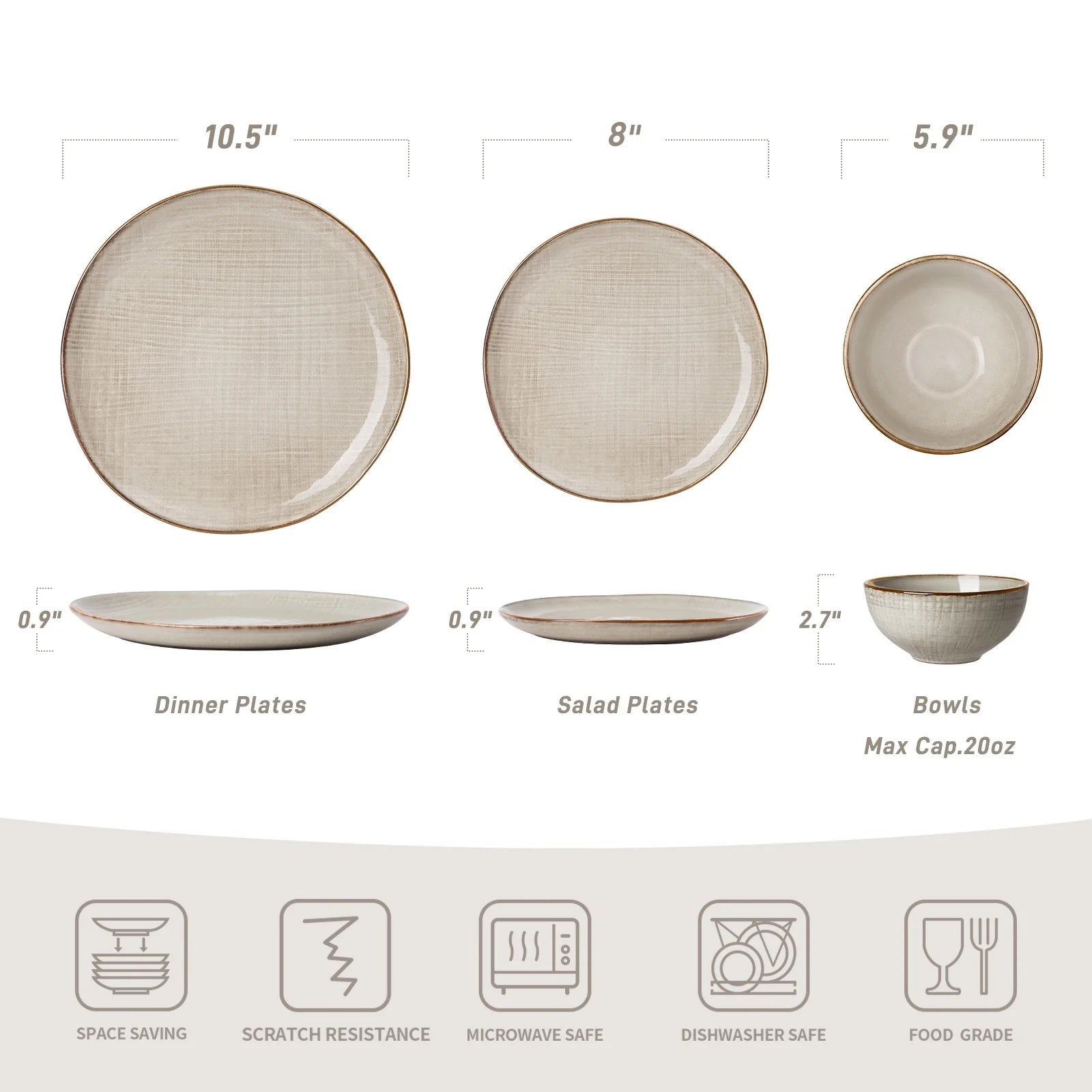 Famiware Moonlight Plates and Bowls Sets, 12 Piece Stoneware Dinnerware Set with Linen Finish,Classic Yellow