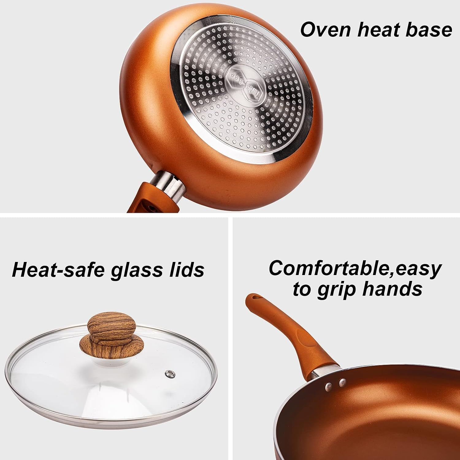 11Pcs Cookware Set Ceramic Nonstick Soup Pot/Milk Pot/Frying Pans Set -Copper