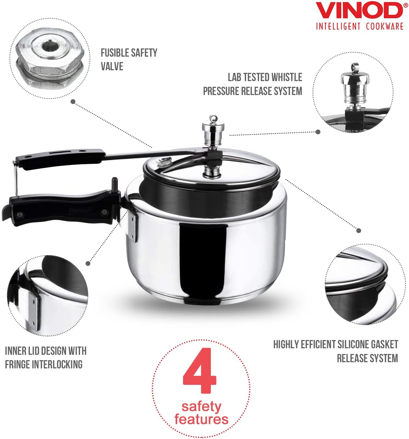 Vinod Pressure Cooker Stainless Steel – Inner Lid - 3 Liter – Sandwich Bottom – Indian Pressure Cooker – Induction Friendly Cooker – Best Used for Indian Cooking, Soups, and Rice Recipes, Quinoa