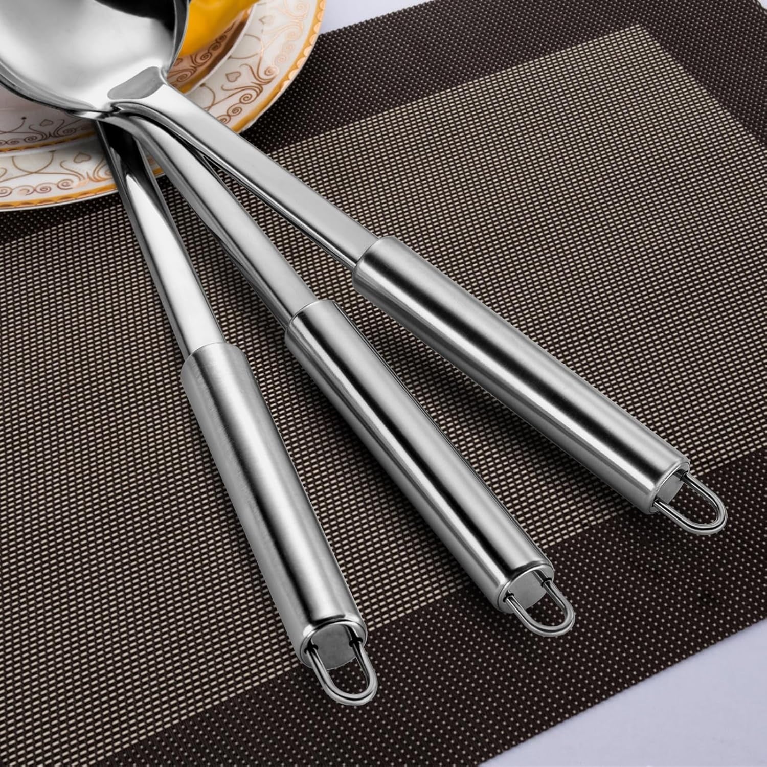 Mirdinner 3 Pcs Cooking Utensils Set, 304 Stainless Steel Kitchen Utensils, Serving Utensils Set Includes Serving Spoon, Slotted Spoon and Soup Ladle, Serving Spoons for Party, Dishwasher Safe