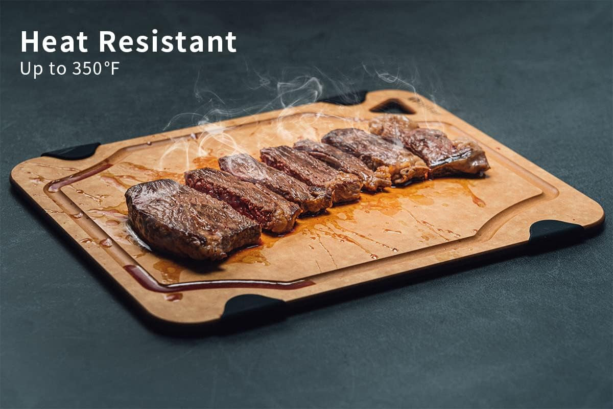 Cutting Board for Kitchen Dishwasher Safe, Toptier, Wood, Fiber , Eco-Friendly, Non-Slip, Juice Grooves, Non-Porous, BPA Free, Small, Silicone, 11.5 X 9.25-Inch, Natural Slate