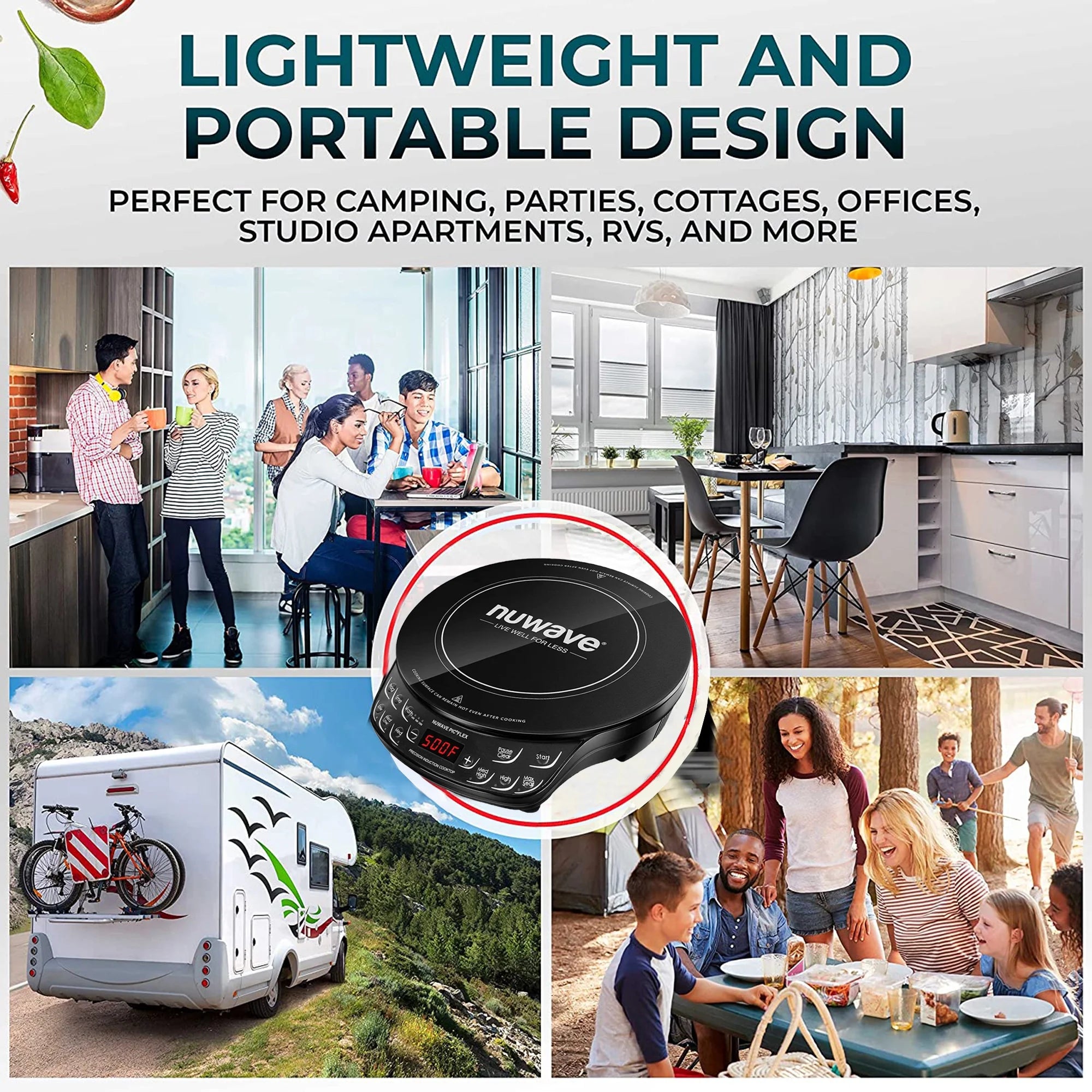 Nuwave Portable Induction Cooktop Flex, 10.25-Inch Shatter-Proof Ceramic Glass and Large 6.5-Inch Heating Coil, 3 Wattage Settings 600, 900 & 1300 Watts, Hot