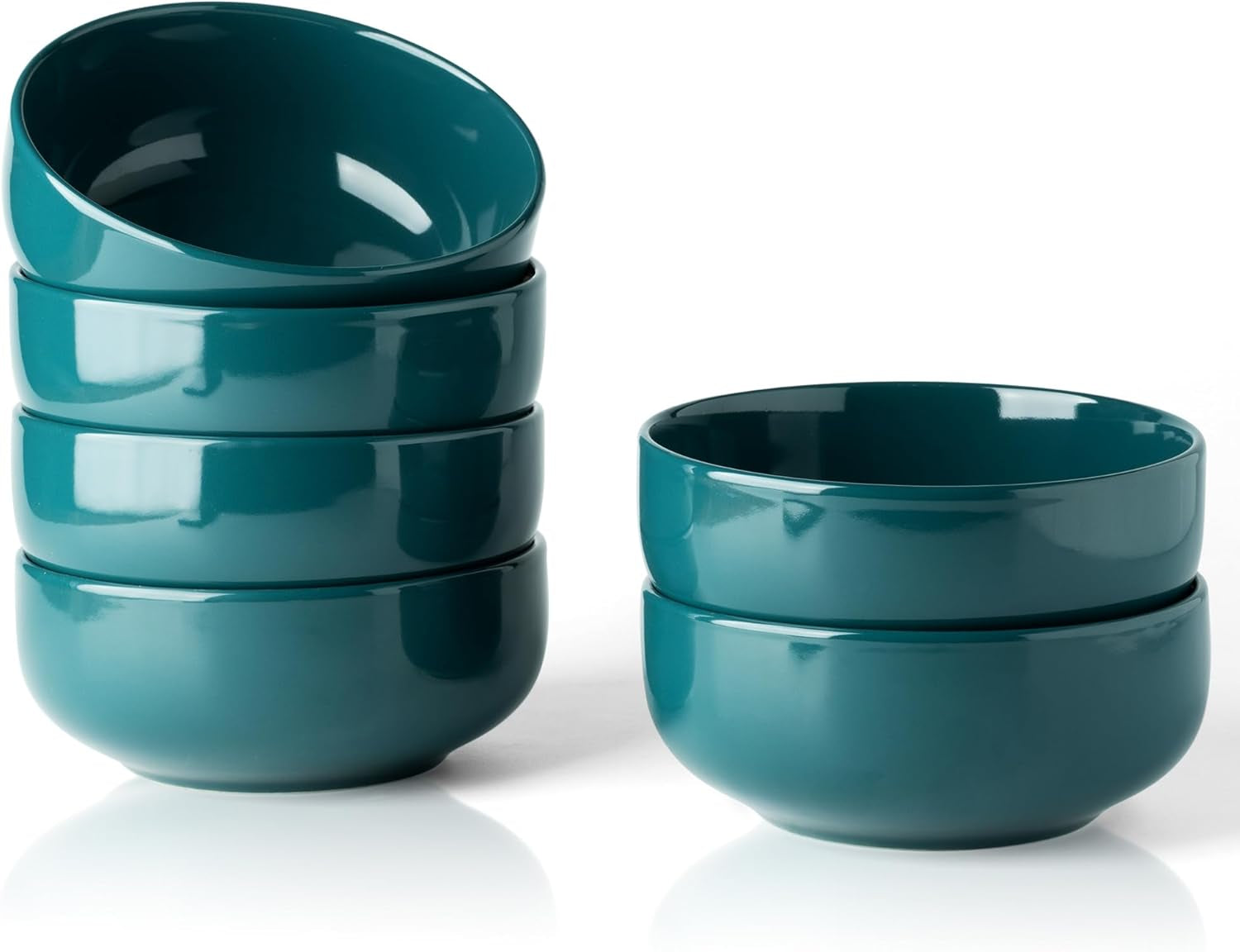 Amorarc Stoneware Cereal Bowls Set for Kitchen, 22Oz Ceramic Deep Soup Bowls Set of 6, Black Bowls Set for Breakfast, Lunch, Dinner. Microwave&Dishwasher Safe, Green