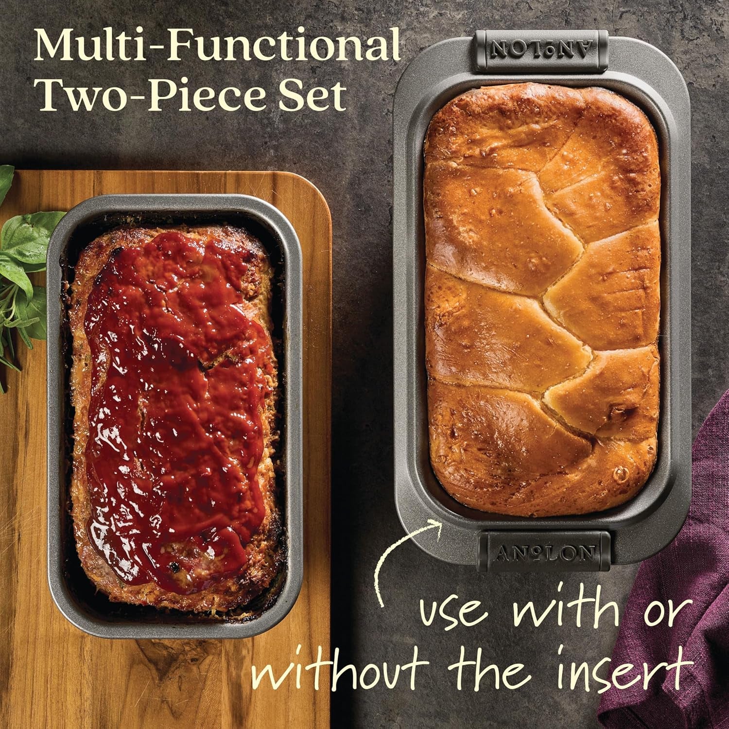 Anolon Advanced Nonstick Bakeware 2-Piece Loaf Pan Set, Gray with Silicone Grips - 54715