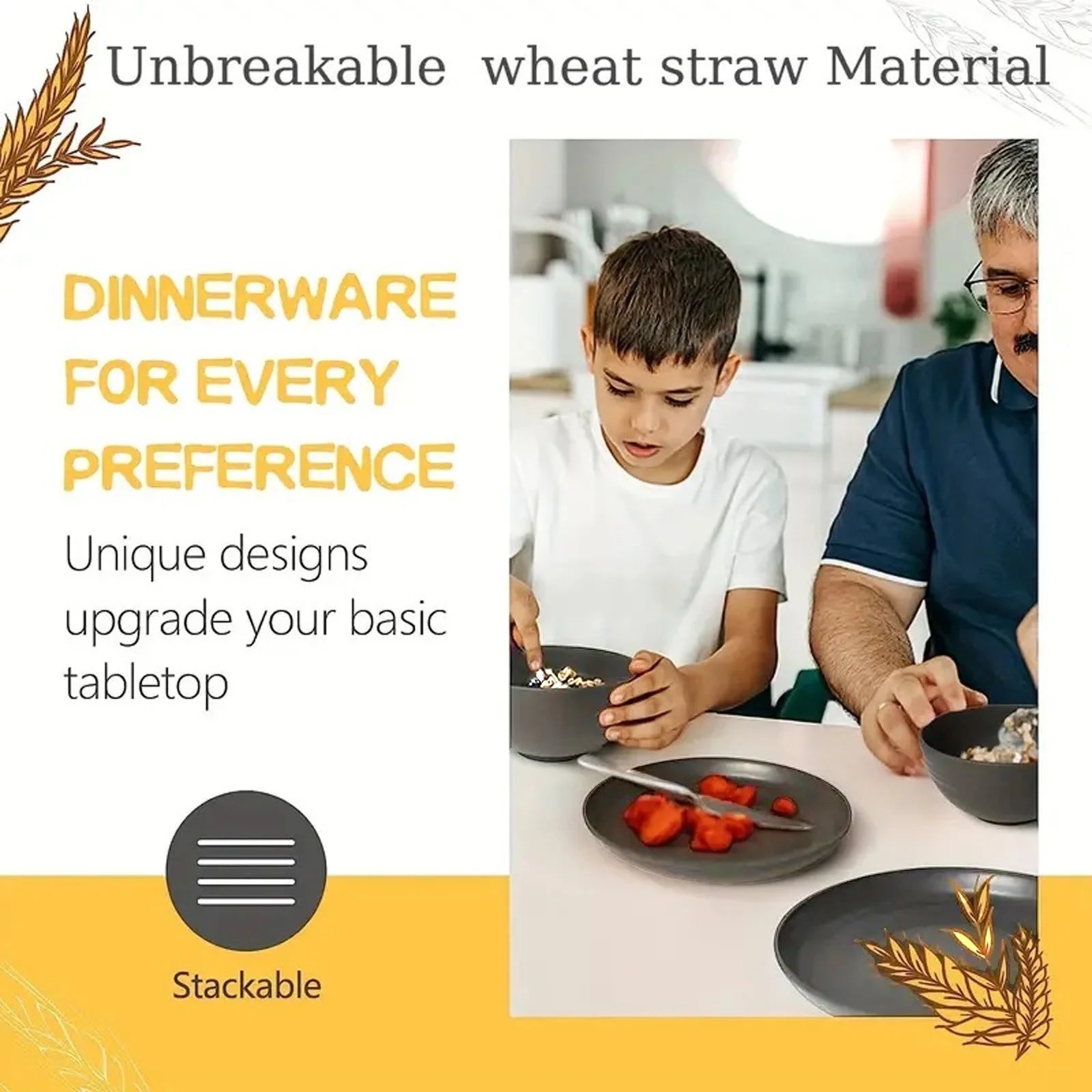 WNEXOPE 16-Piece Plastic Tableware Set - Durable, Stylish, and Easy to Clean for Everyday Use - White, Black, Gray