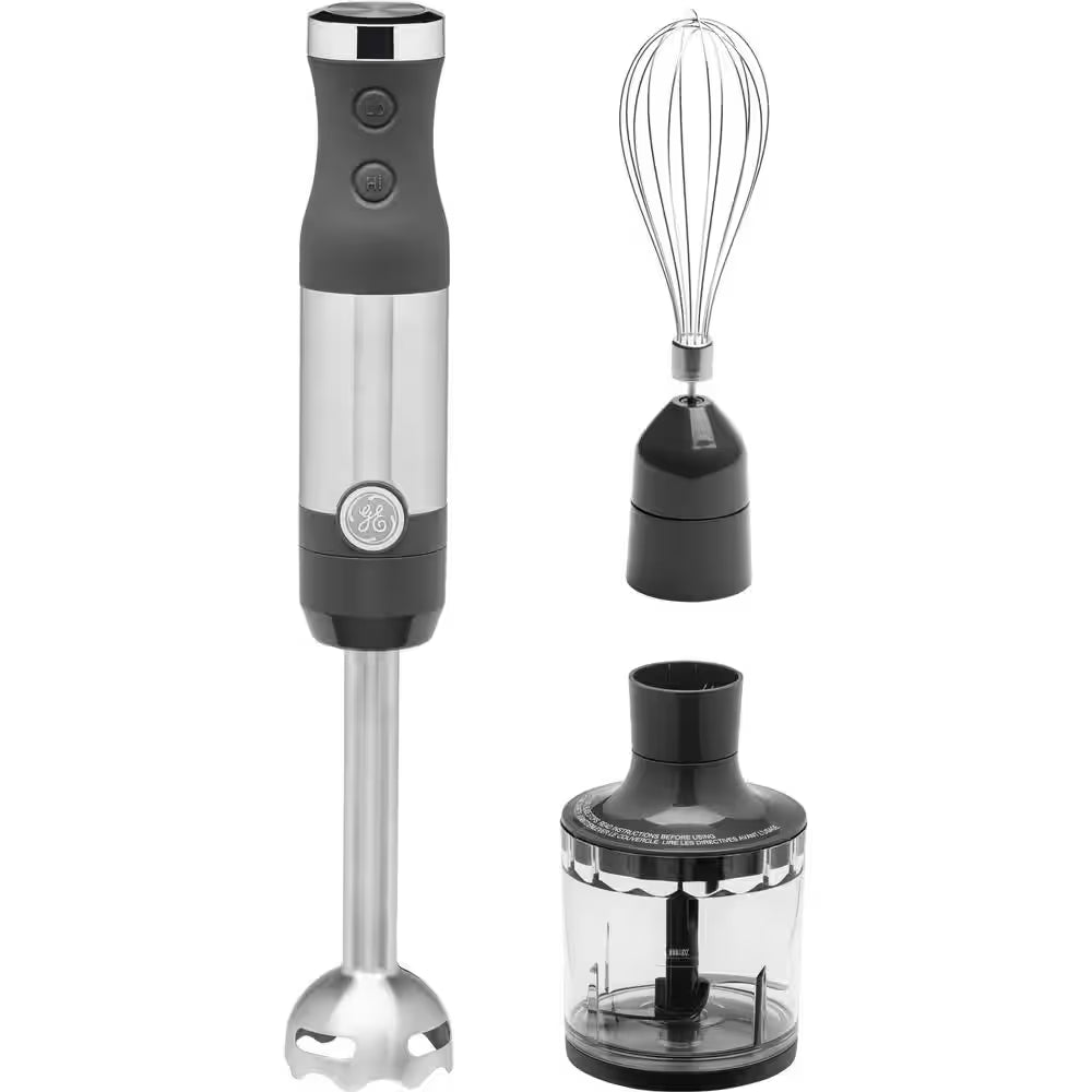 2-Speed Stainless Steel Immersion Hand Blender with Whisk, Blending, and Chopping Jar Attachments