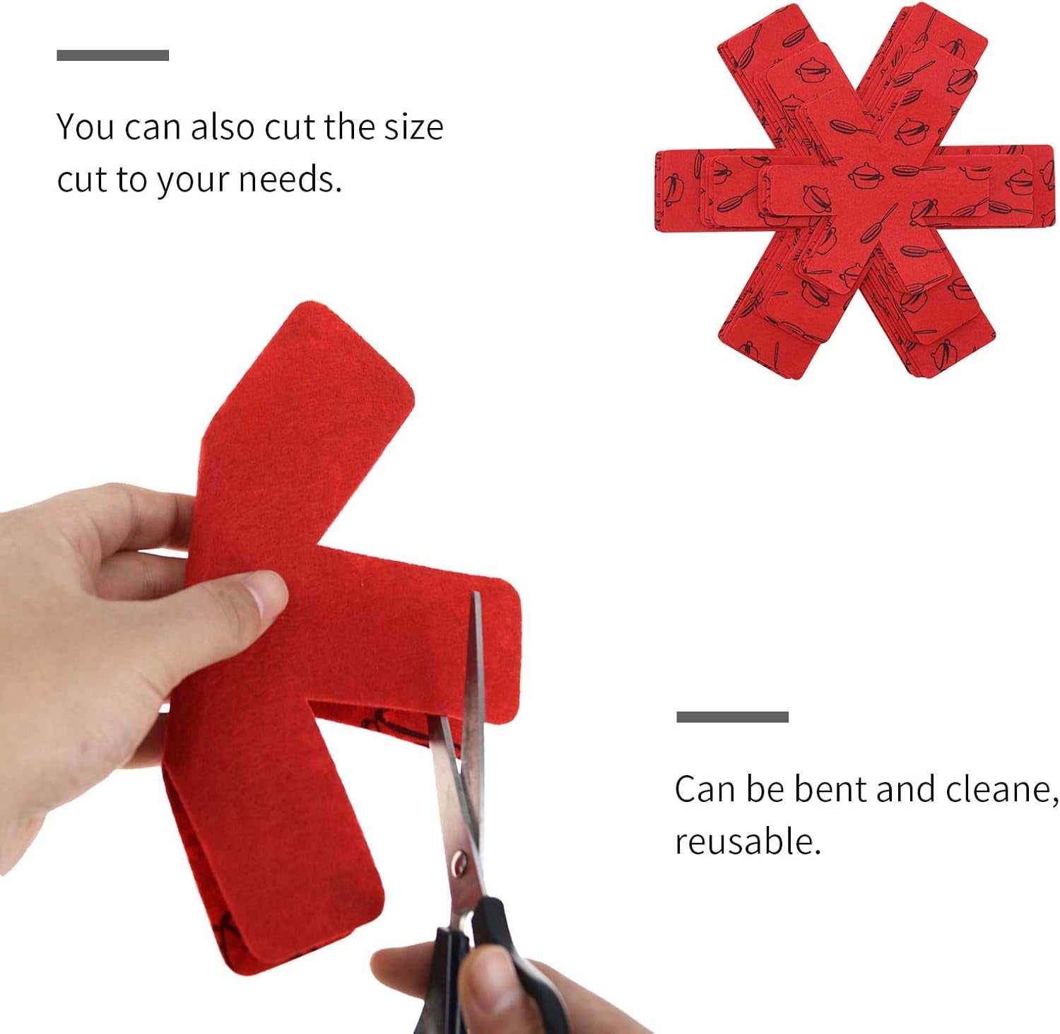 12 PCS Pot and Pan Protectors, 3 Different Size Pot Dividers Separators Protectors Pads for Protect Pots and Pans from Damage(Red)