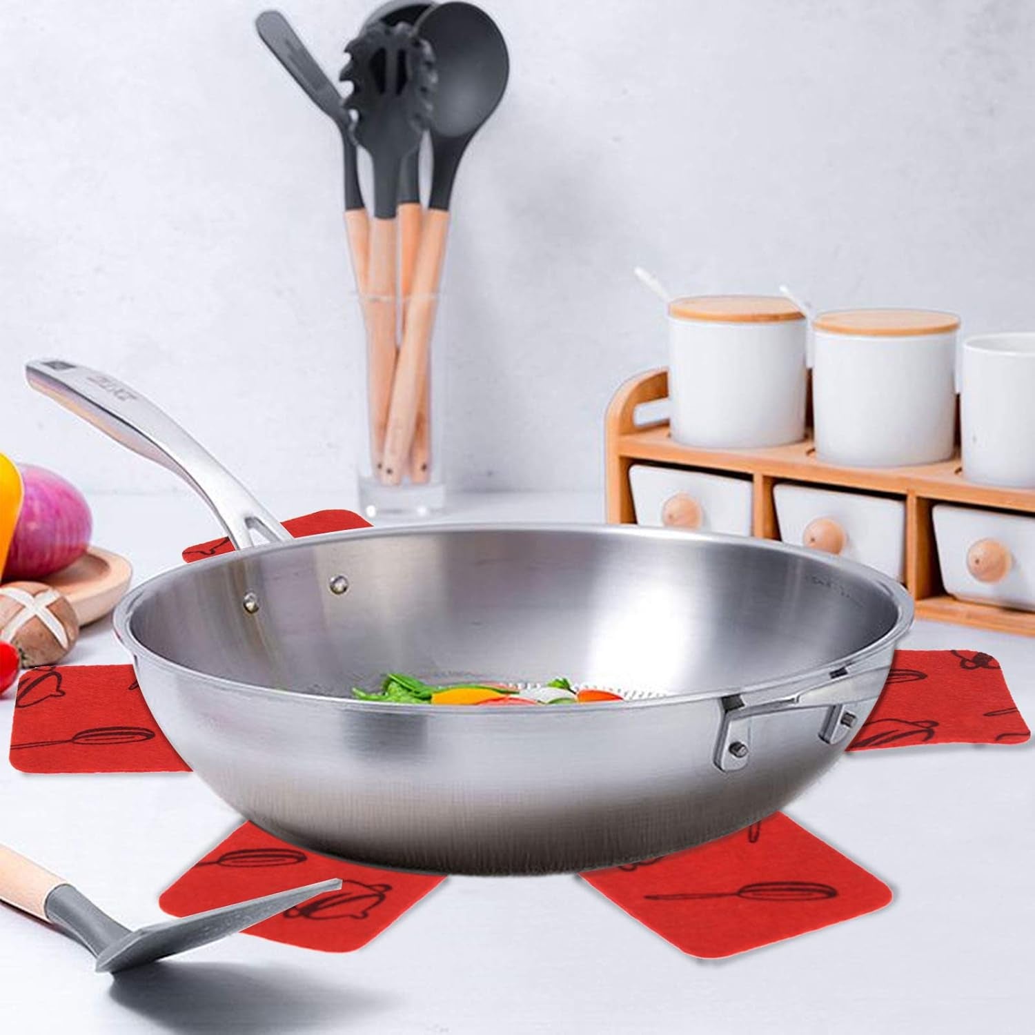 12 PCS Pot and Pan Protectors, 3 Different Size Pot Dividers Separators Protectors Pads for Protect Pots and Pans from Damage(Red)