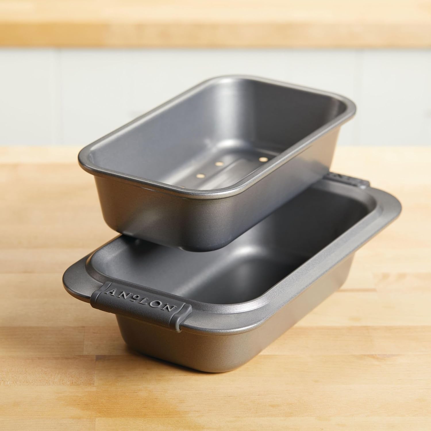 Anolon Advanced Nonstick Bakeware 2-Piece Loaf Pan Set, Gray with Silicone Grips - 54715