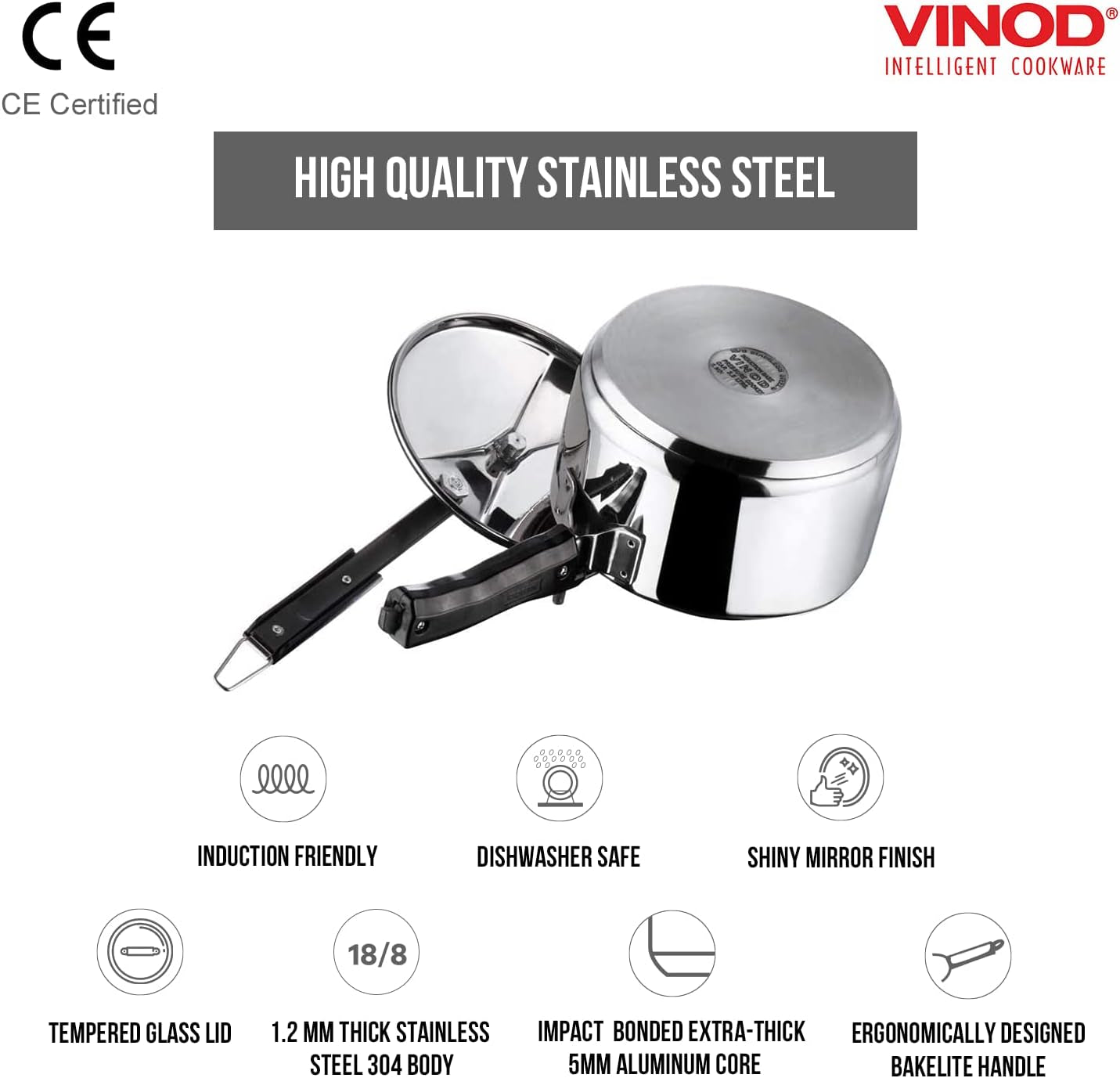 Vinod Pressure Cooker Stainless Steel – Inner Lid - 3 Liter – Sandwich Bottom – Indian Pressure Cooker – Induction Friendly Cooker – Best Used for Indian Cooking, Soups, and Rice Recipes, Quinoa