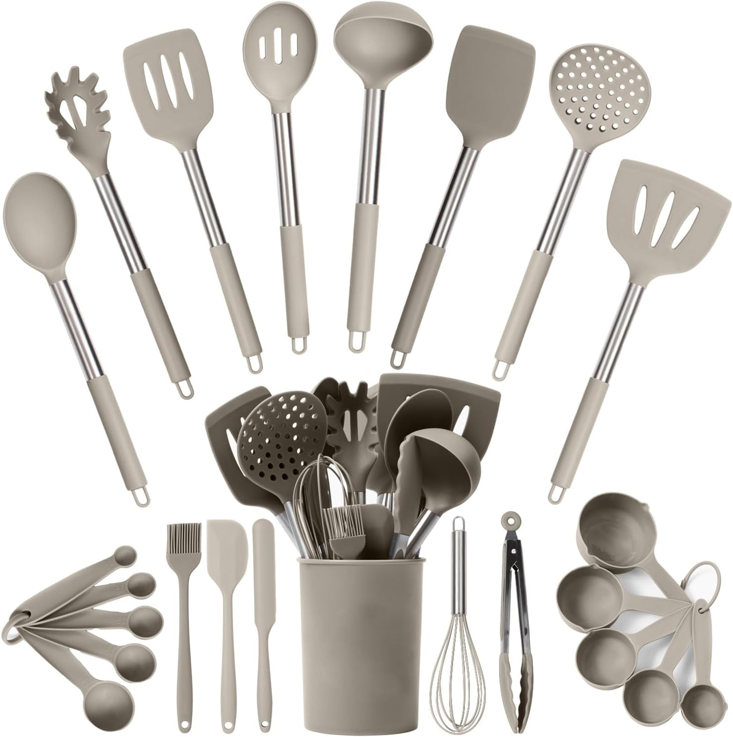 Silicone Kitchen Utensils Set - Culinary Couture 6-Pieces Black Silicone Cooking Utensils Set for Nonstick Cookware - Stainless Steel Handle