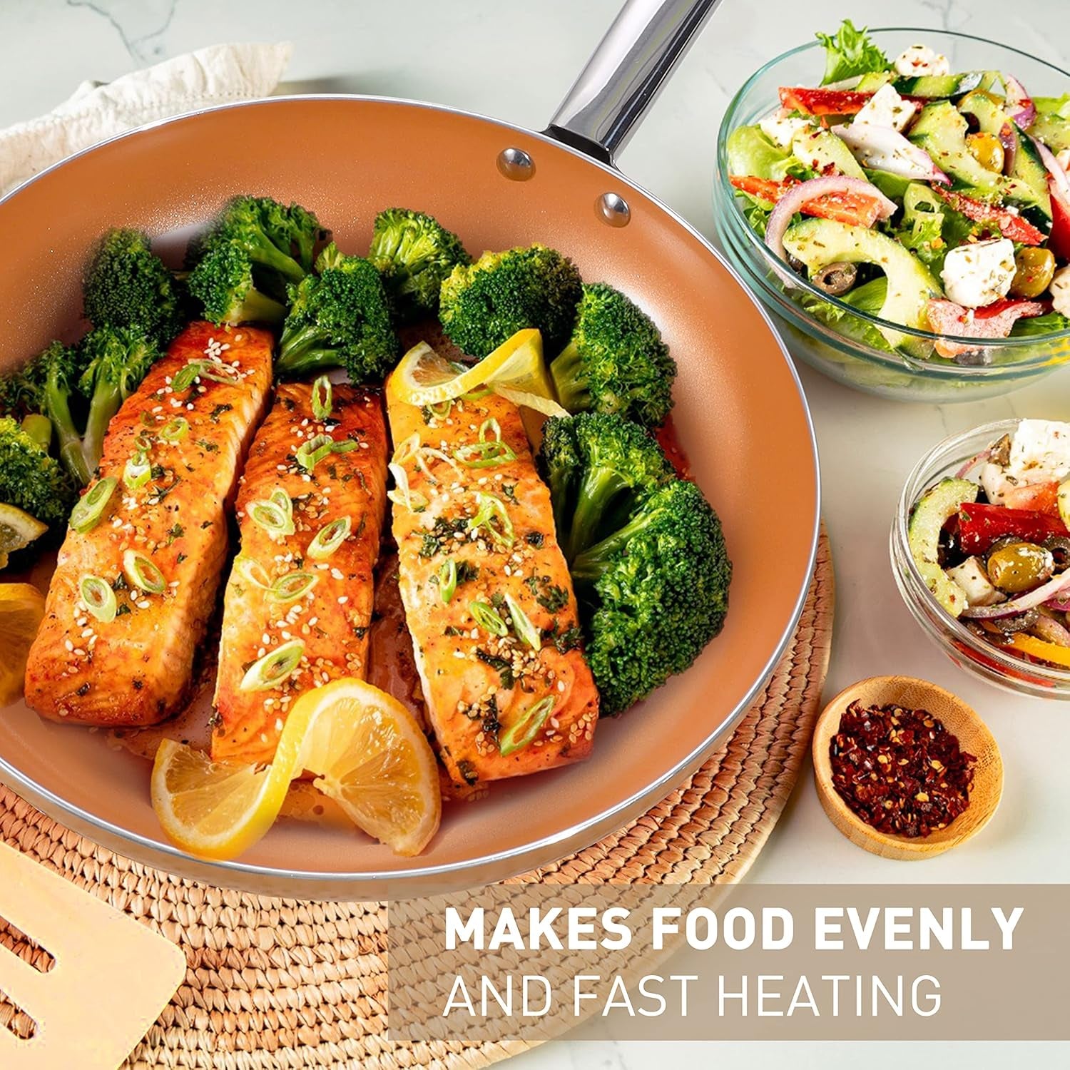 Pots and Pans Set, Nonstick Cookware Set with Stainless Steel Handles, Frying Pan Set, Grill Pan, Stock Pot, Sauce Pan with Lid, Gas, Induction Compatible, Oven Safe, Copper