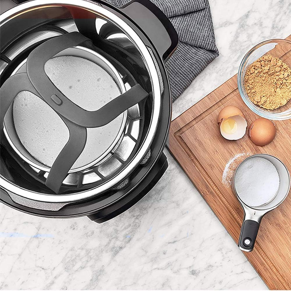 Pressure Cooker Sling, Silicone Bakeware Sling for 6 Qt/8 Qt Instant Pot, Ninja Foodi and Multi-Function Cooker Anti-Scalding Bakeware Lifter Steamer Rack, Bpa-Free Silicone Egg Steamer Rack (Gray)