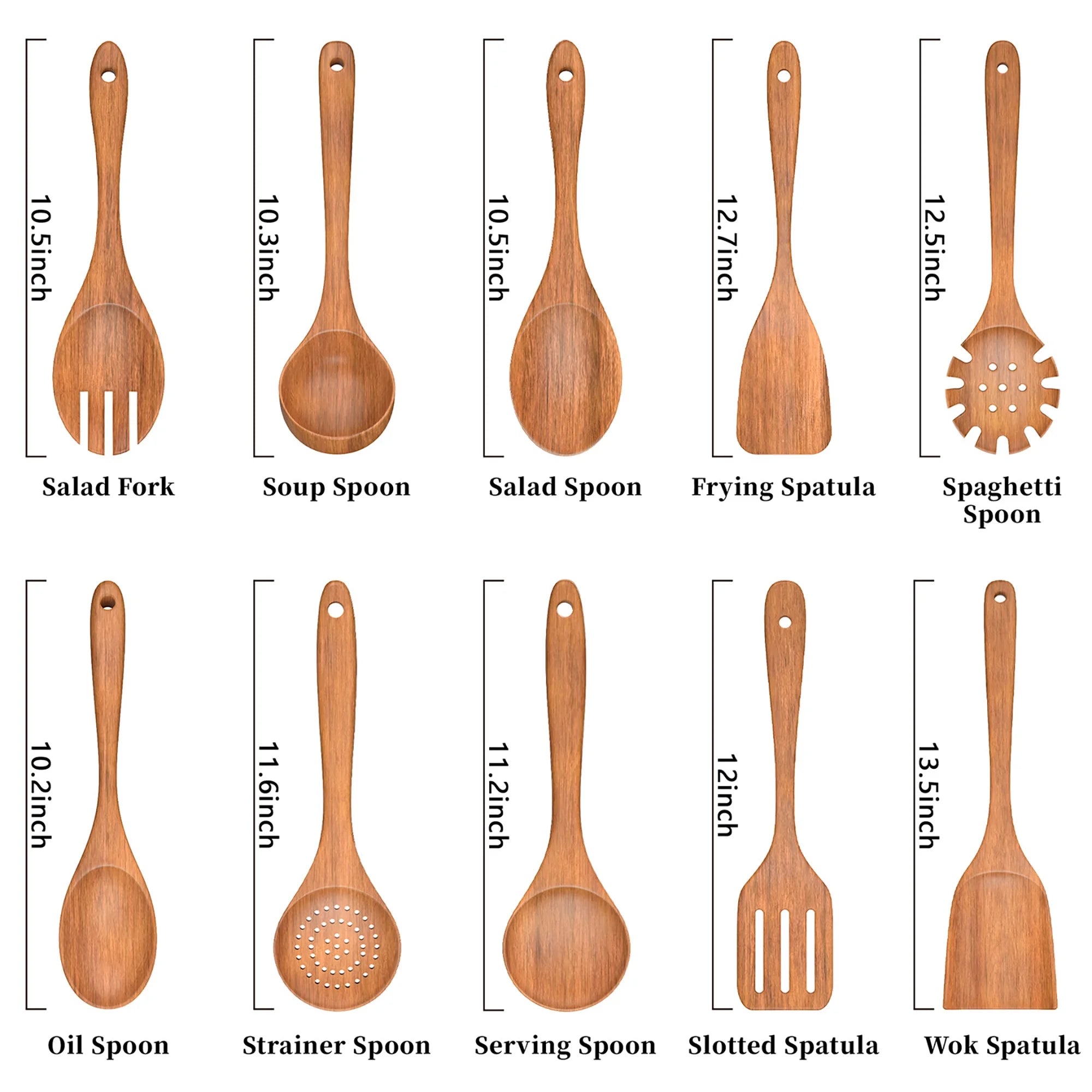 Wooden Spoons for Cooking, 10 PCS Teak Wood Cooking Utensil Set, Wooden Kitchen Utensils for Nonstick Pans & Cookware, Spoons and Spatula Set, Sturdy, Lightweight & Heat Resistant