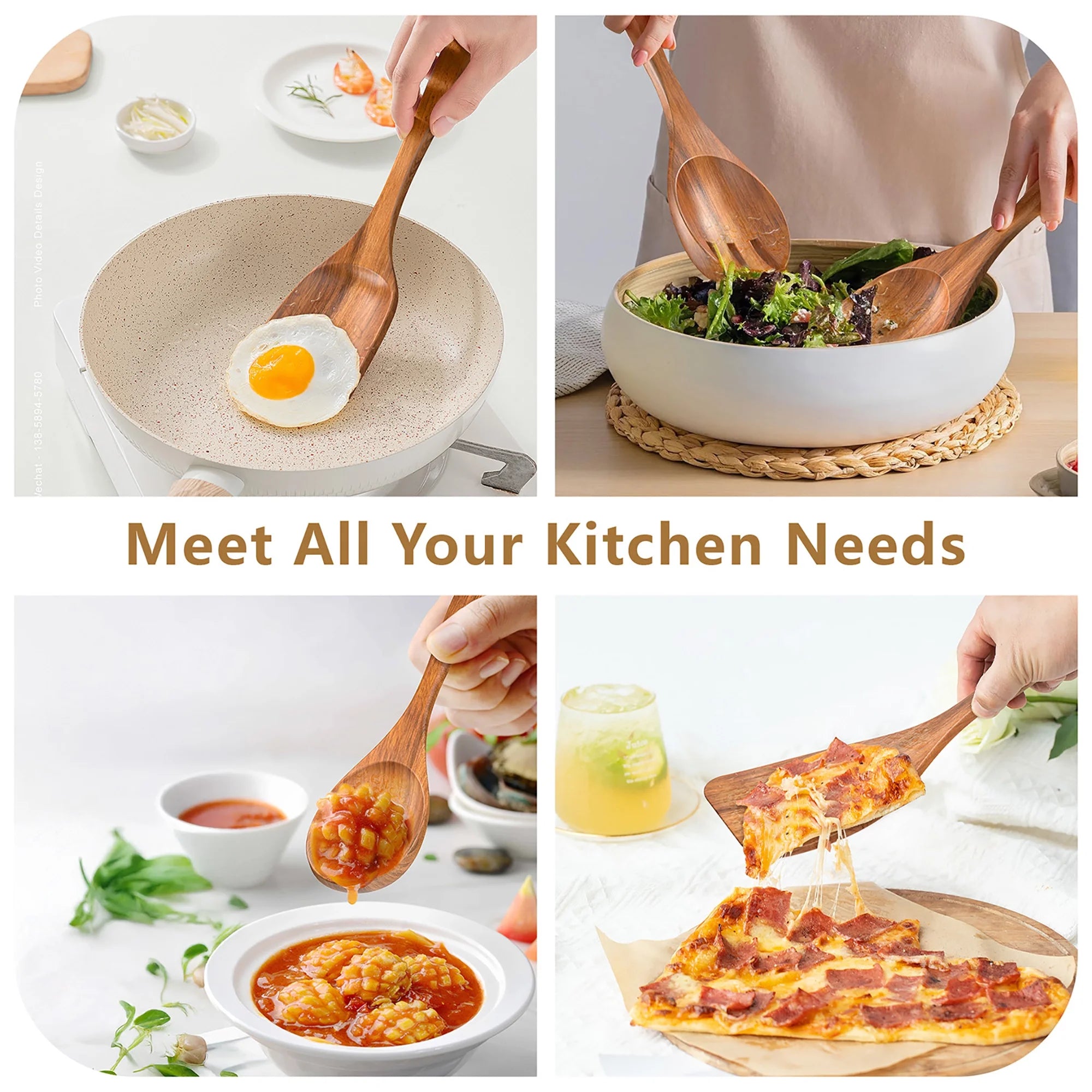 Wooden Spoons for Cooking, 10 PCS Teak Wood Cooking Utensil Set, Wooden Kitchen Utensils for Nonstick Pans & Cookware, Spoons and Spatula Set, Sturdy, Lightweight & Heat Resistant