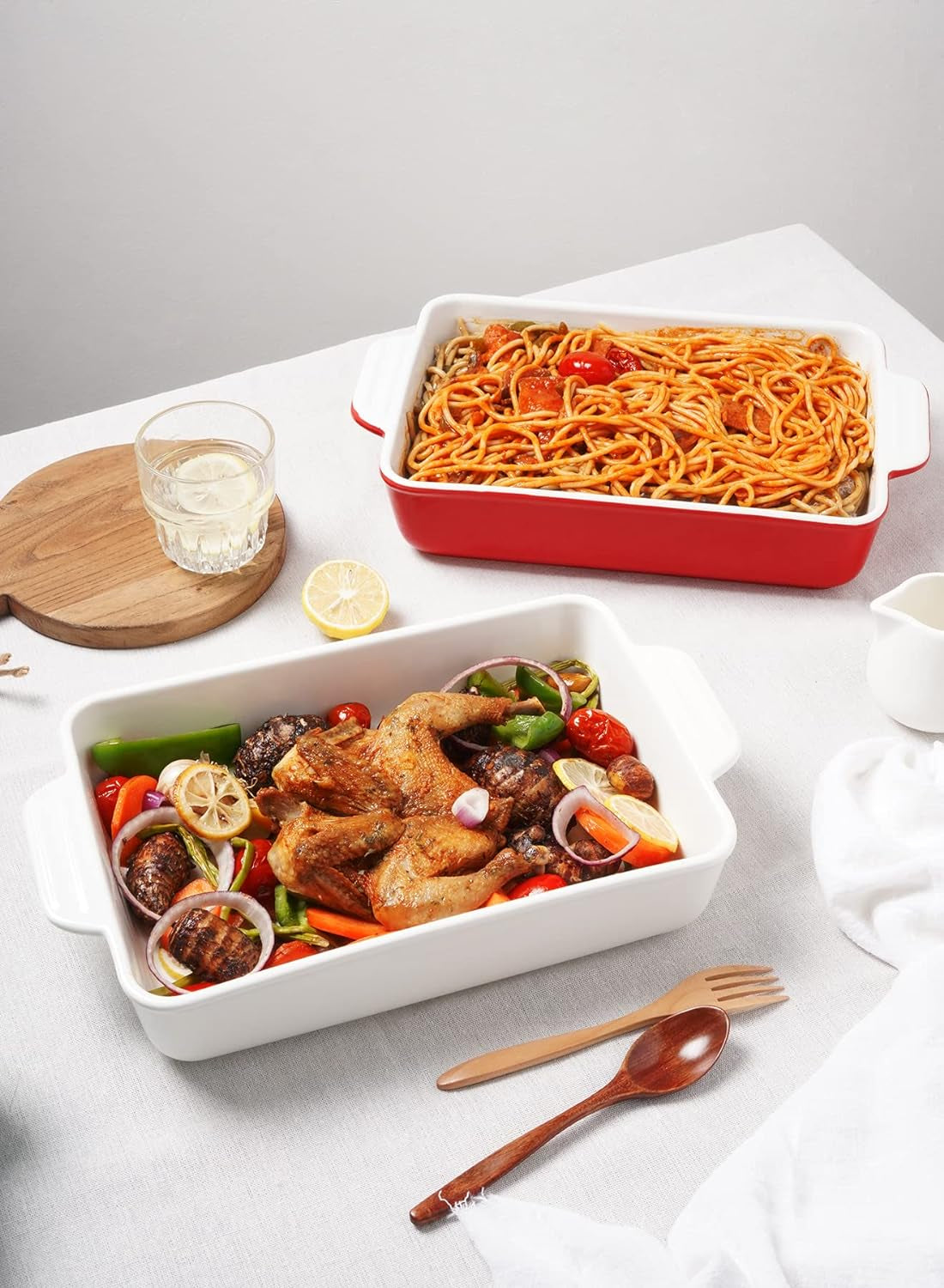 Ceramic Baking Dish, Large Rectangular Ceramic Baking Pan with Double Handles, Nonstick Casserole Dish for Cooking, Cake, Dinner and Banquet, 13''×7.9''×2.8''