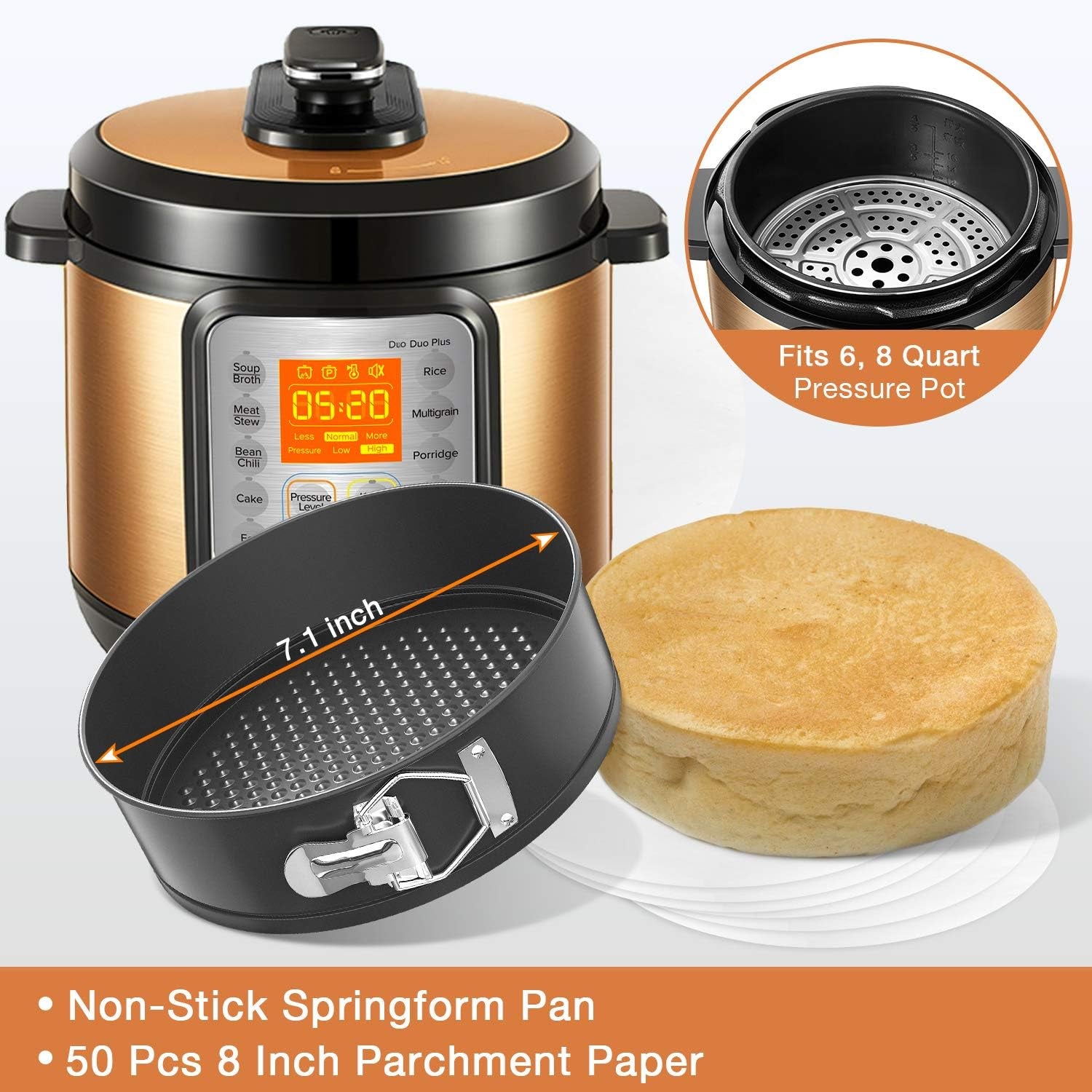 GEEKHOM Springform Pan with Removable Bottom, Nonstick & Leakproof Cheesecake Pan for Pie, Cake Molds for Baking Pizzas, Includes 50 PCS Paper Liners (7 Inch)