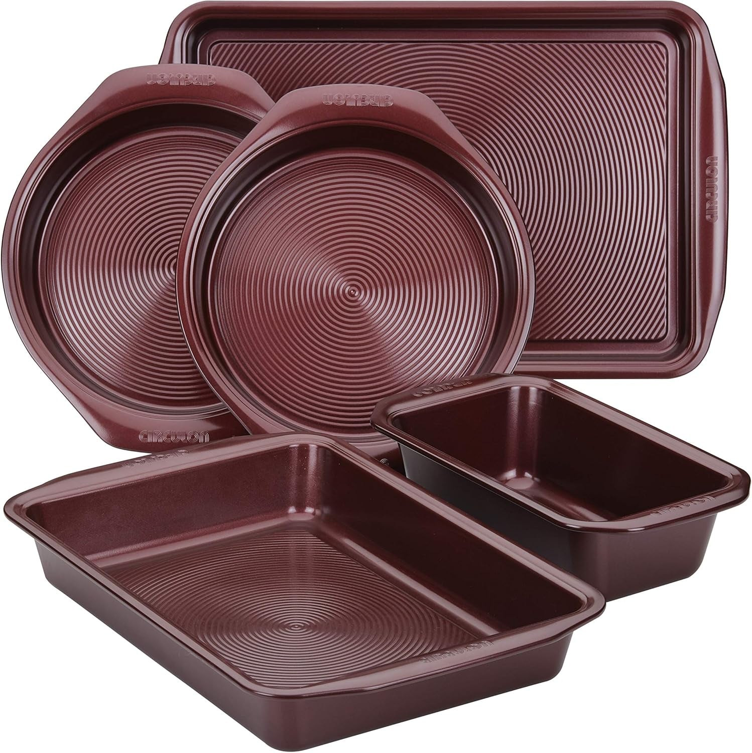 Circulon Nonstick Bakeware Set with Nonstick Cookie Sheet, Bread Pan, Bakings Pan and Cake Pans - 5 Piece, Chocolate Brown