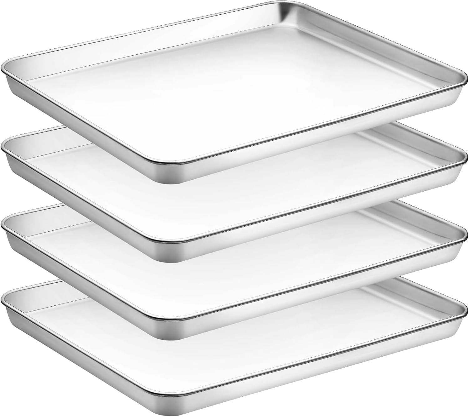 4 Pieces Baking Sheet Pan Tray, CEKEE Stainless Steel Small Cookie Sheets for Baking, Baking Sheets for Oven, Warp Resistant & Heavy Duty & Rust Free Baking Pans Set - Size 9.3 X 6.9 X 0.98 Inch